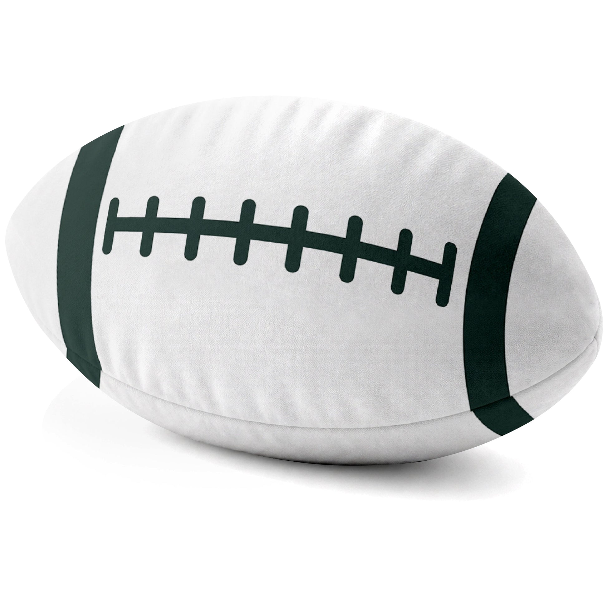 Green Bay White football shaped pillow lace detail side view