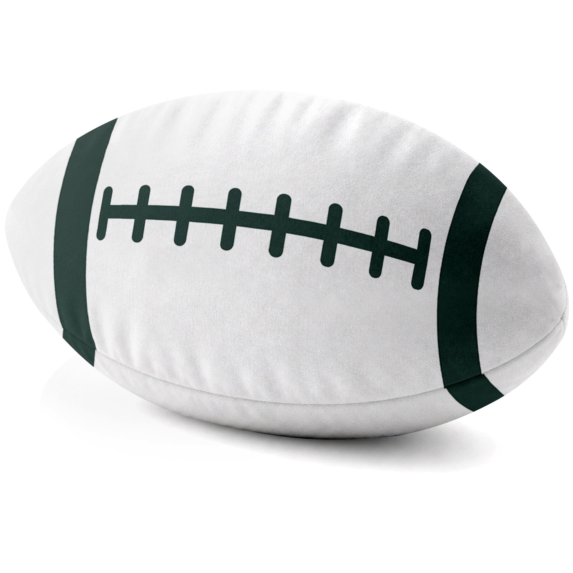 Green Bay White football shaped pillow lace detail side view