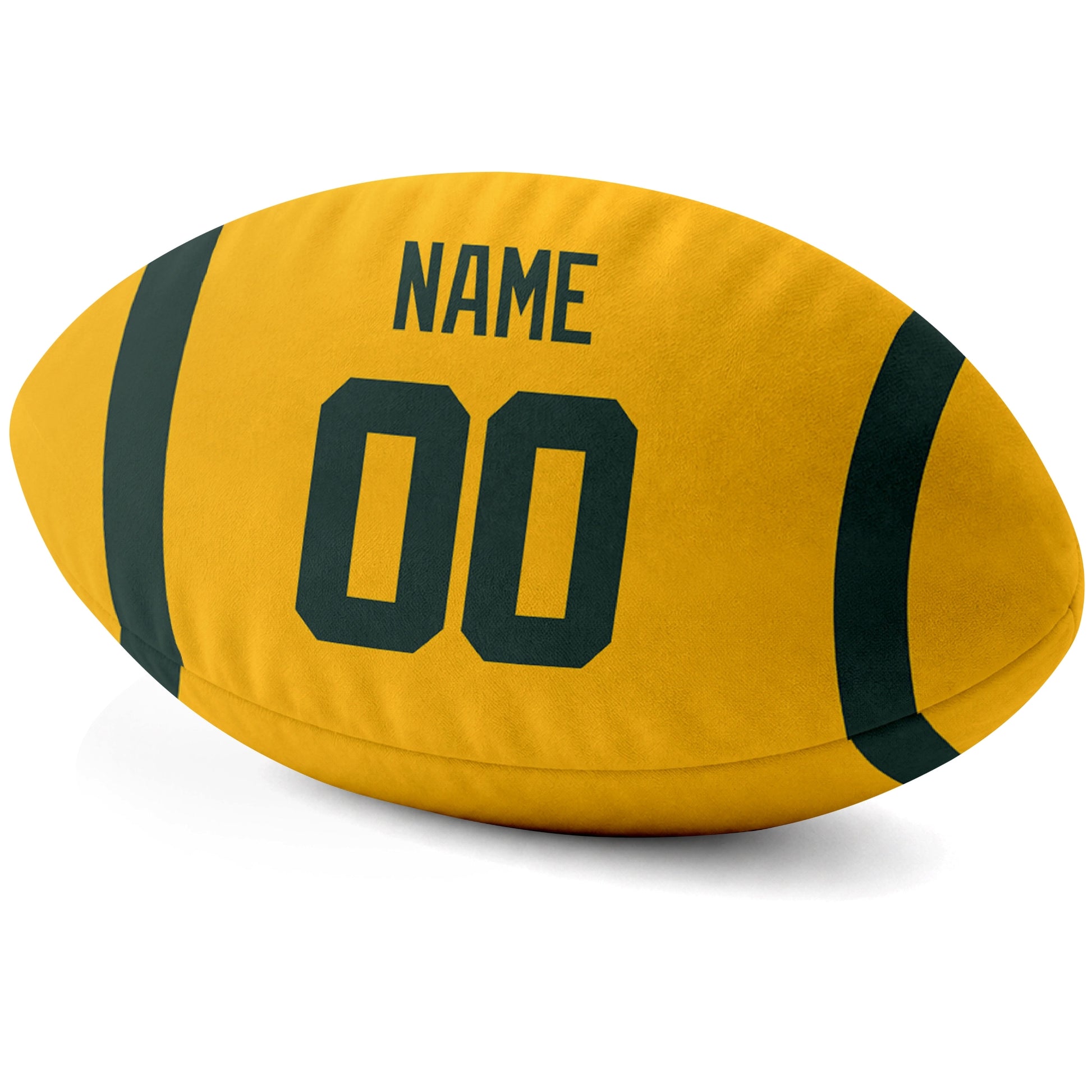 Green Bay Gold personalized football pillow custom name and jersey number side view