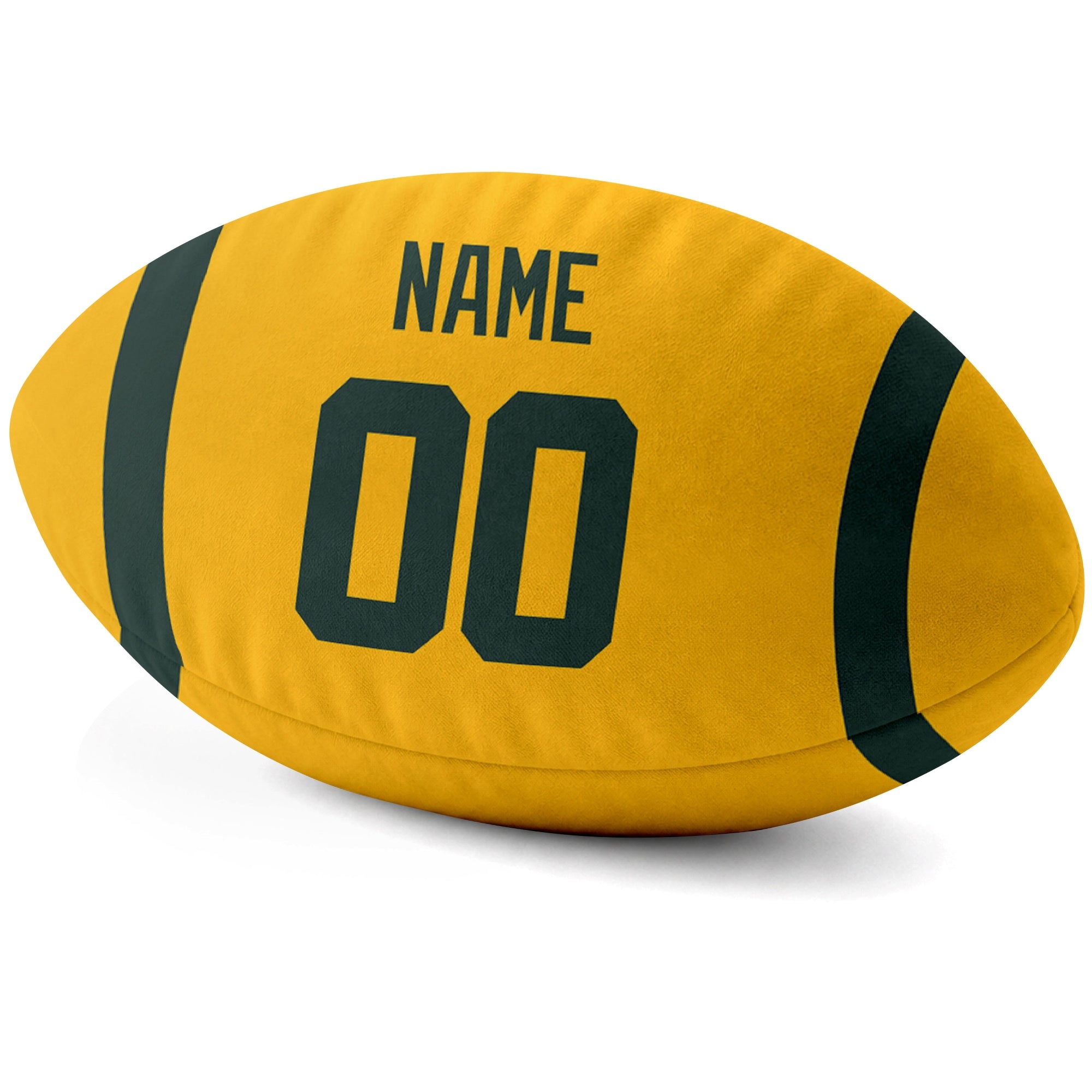 Green Bay Gold personalized football pillow custom name and jersey number side view