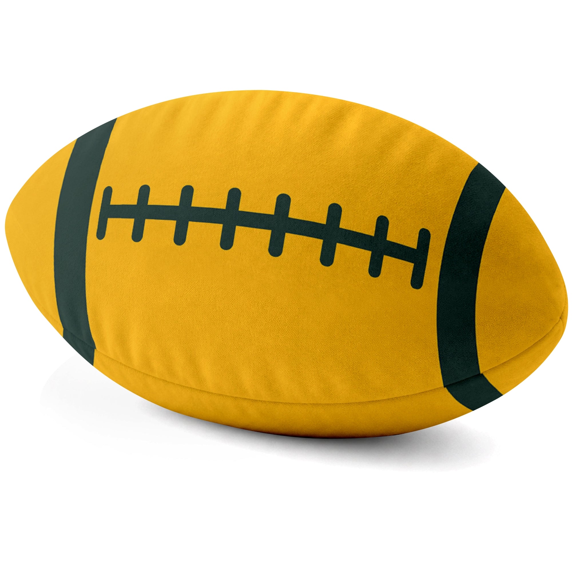 Green Bay Gold football shaped pillow lace detail side view