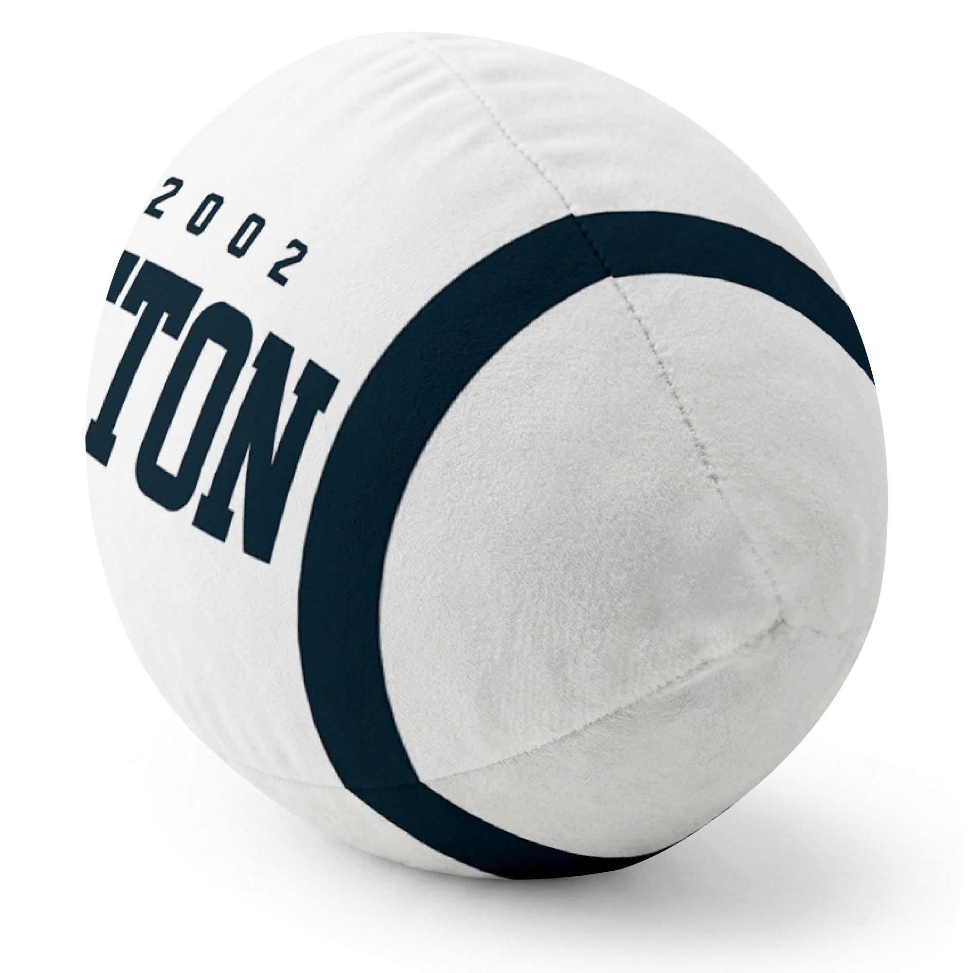 Houston White football pillow rounded end and seam angle view