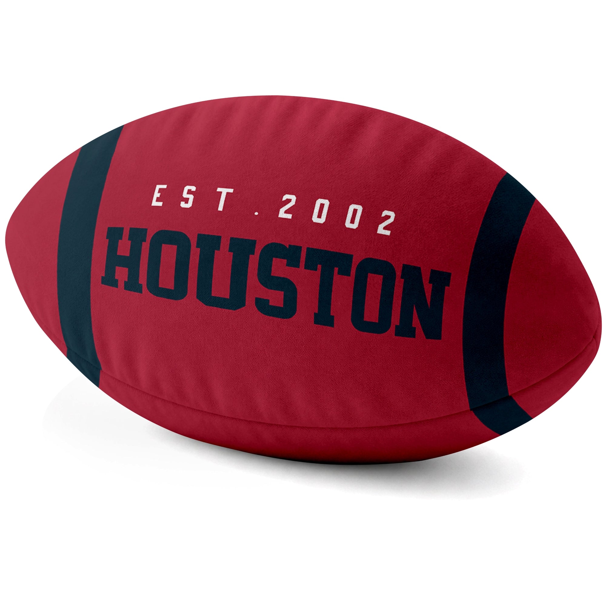 Houston Red football shaped pillow city lettering side view