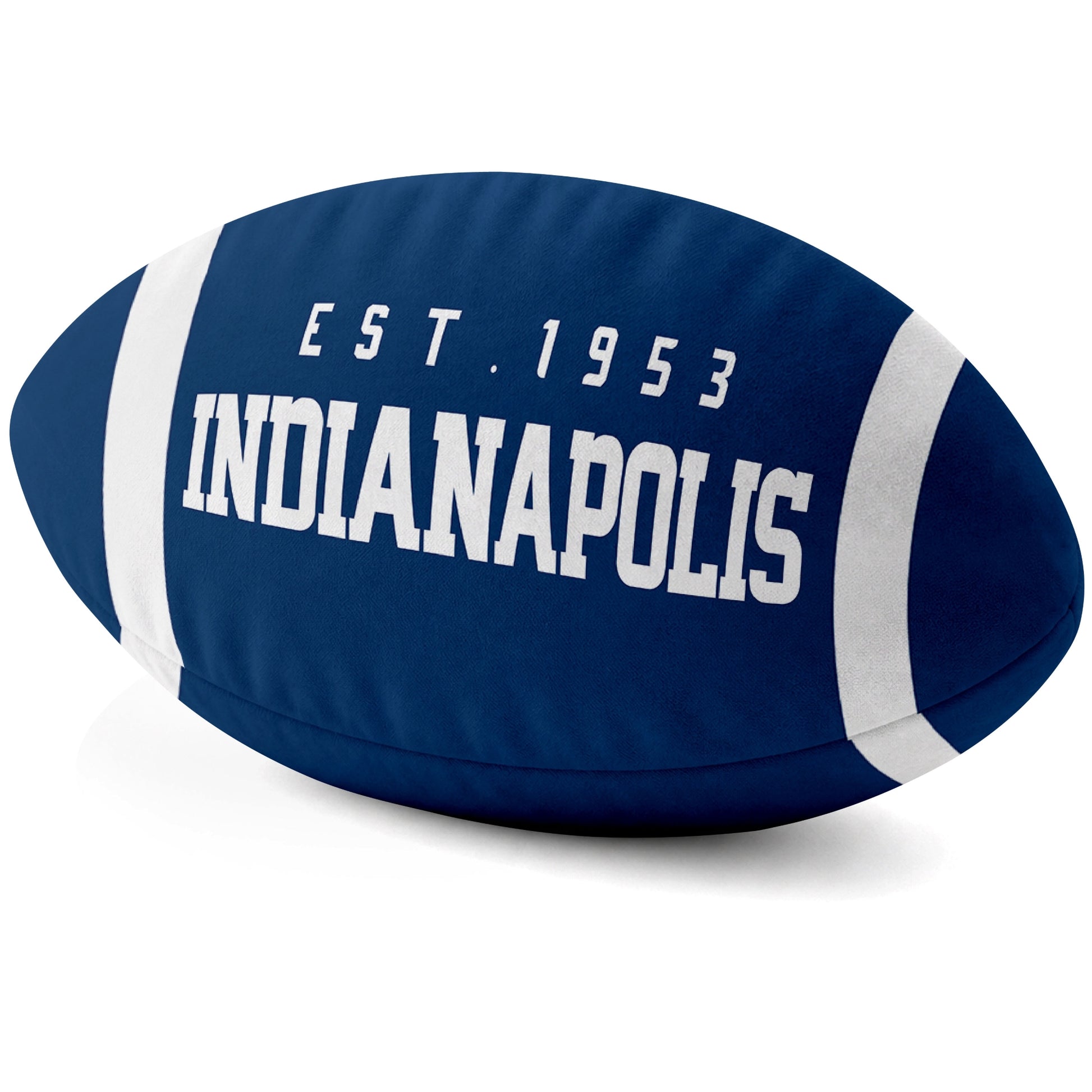 Indianapolis Royal football shaped pillow city lettering side view