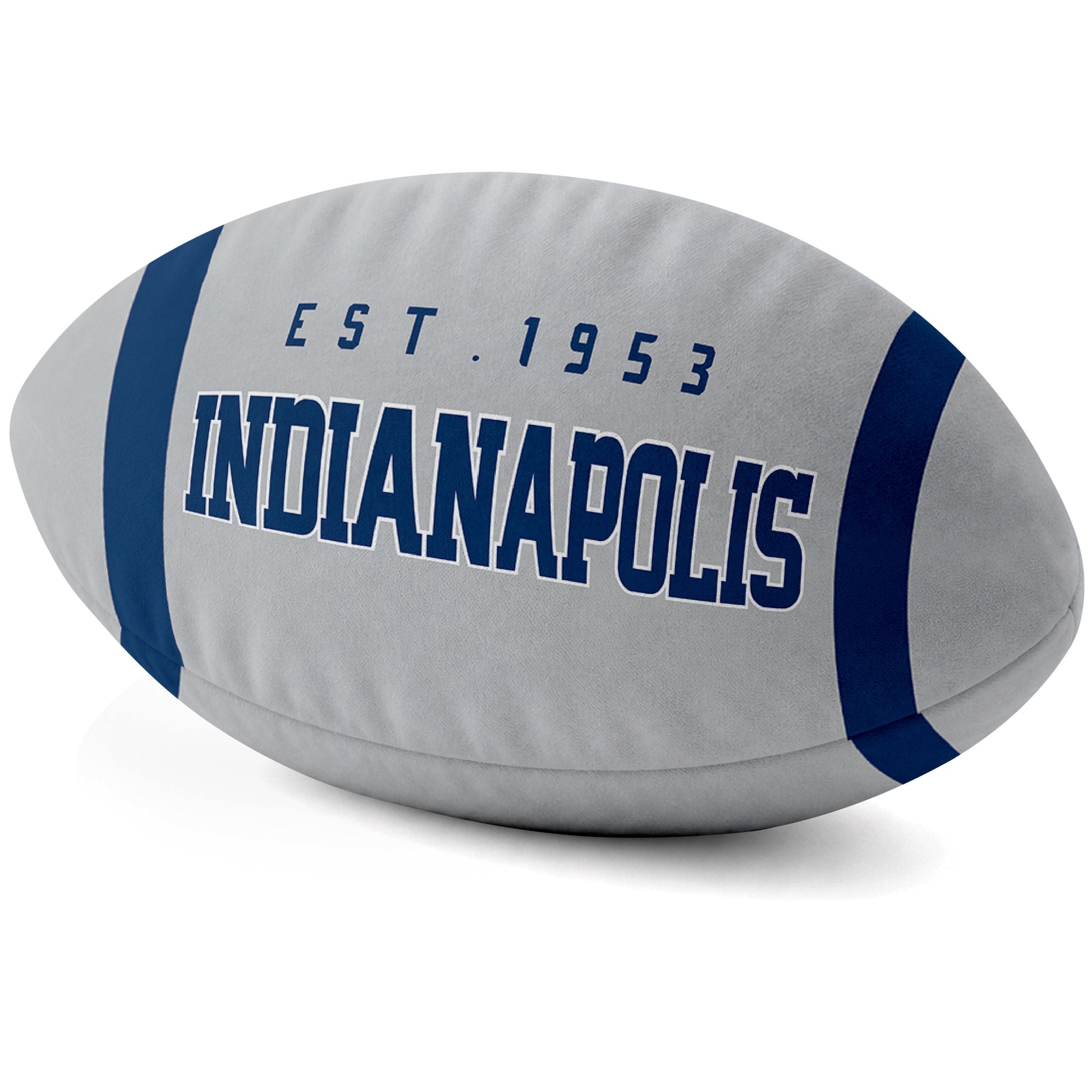 Indianapolis Gray football shaped pillow city lettering side view