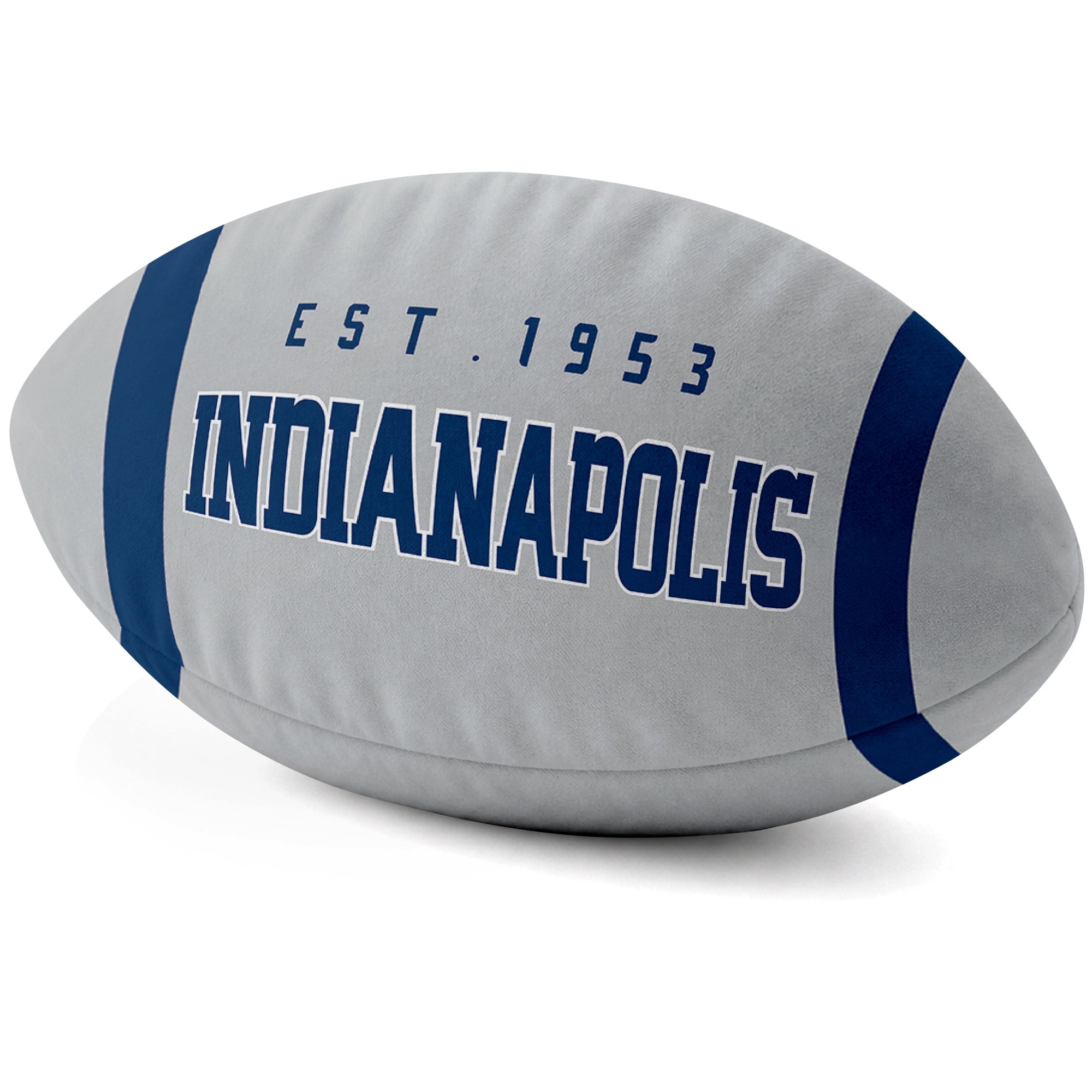 Indianapolis Gray football shaped pillow city lettering side view