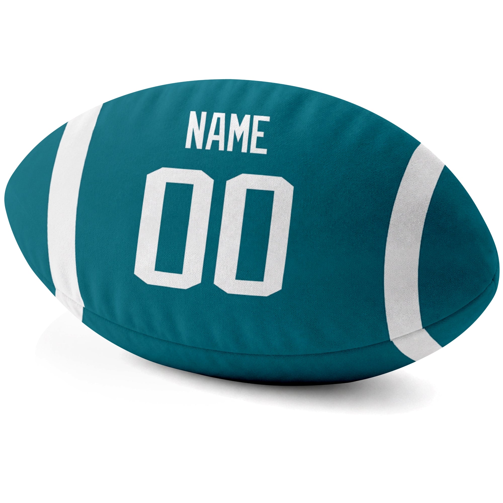 Jacksonville Teal personalized football pillow custom name and jersey number side view