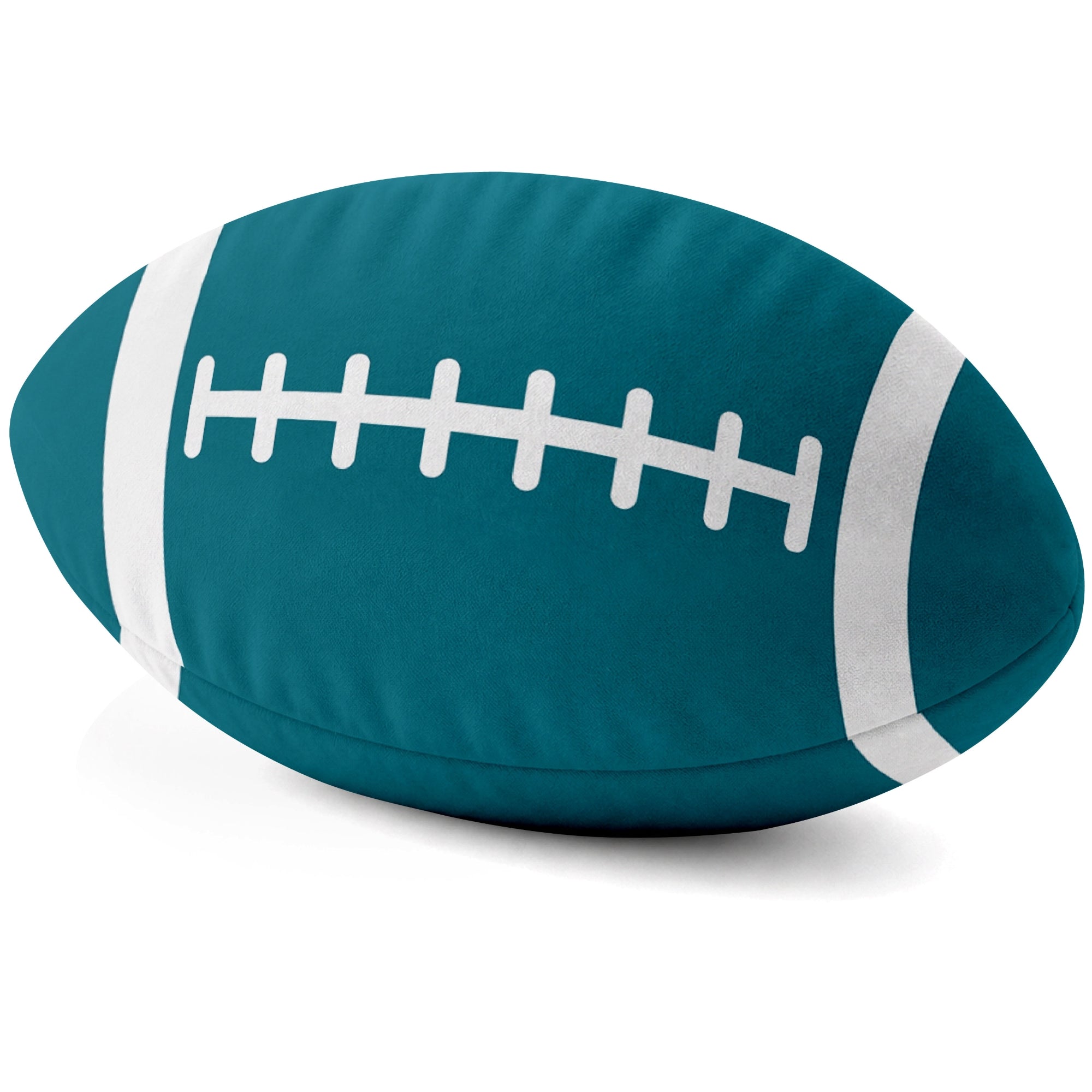 Jacksonville Teal football shaped pillow lace detail side view