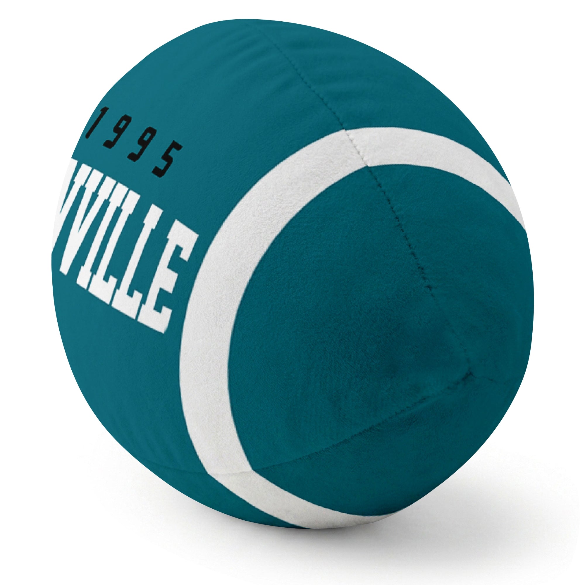 Jacksonville Teal football pillow rounded end and seam angle view