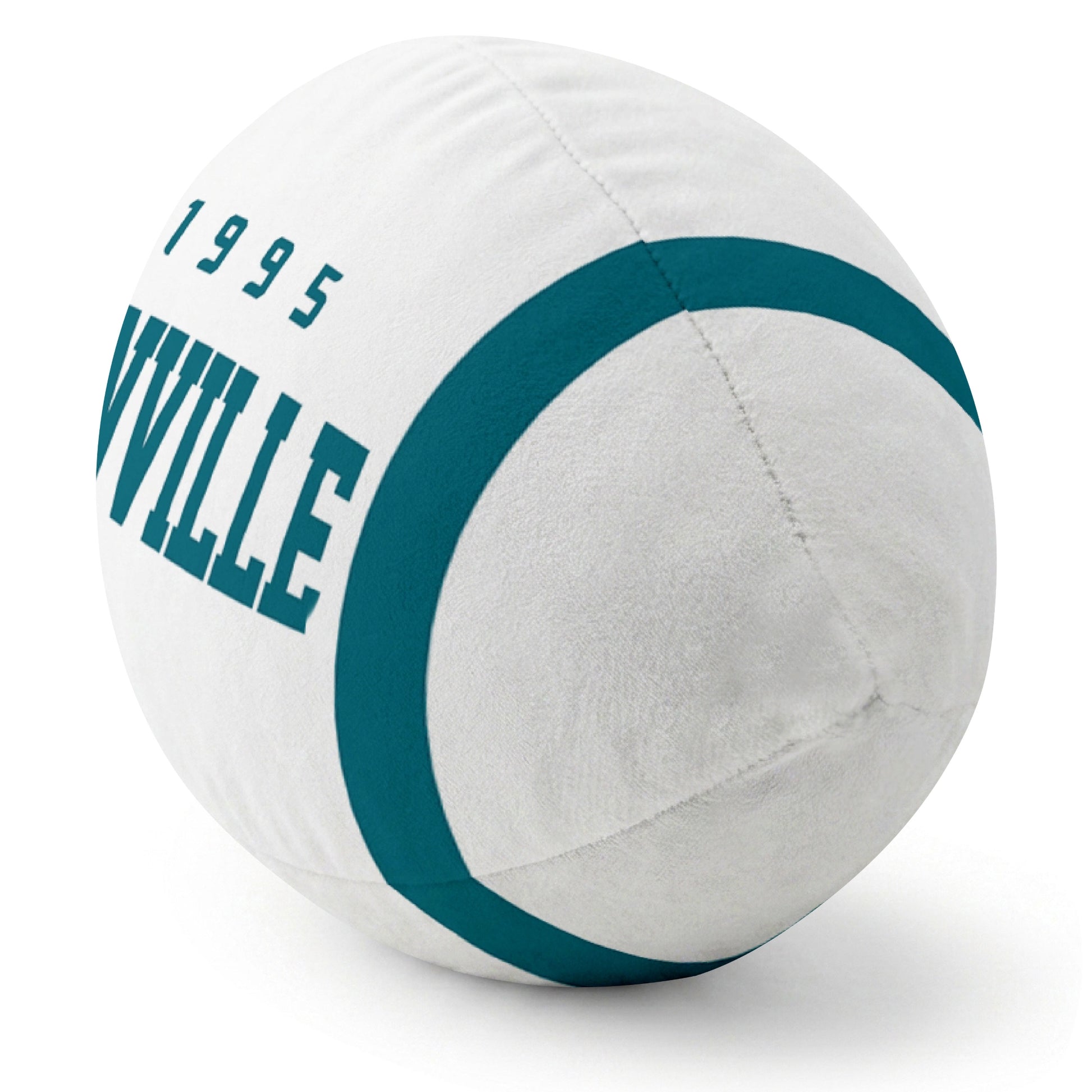 Jacksonville White football pillow rounded end and seam angle view