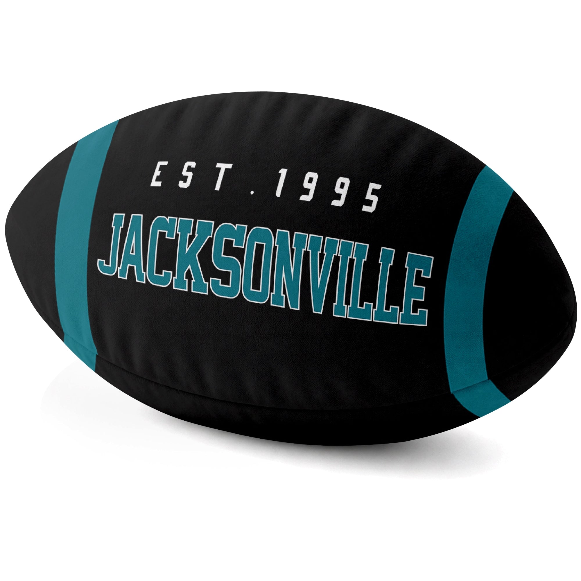 Jacksonville Black football shaped pillow city lettering side view