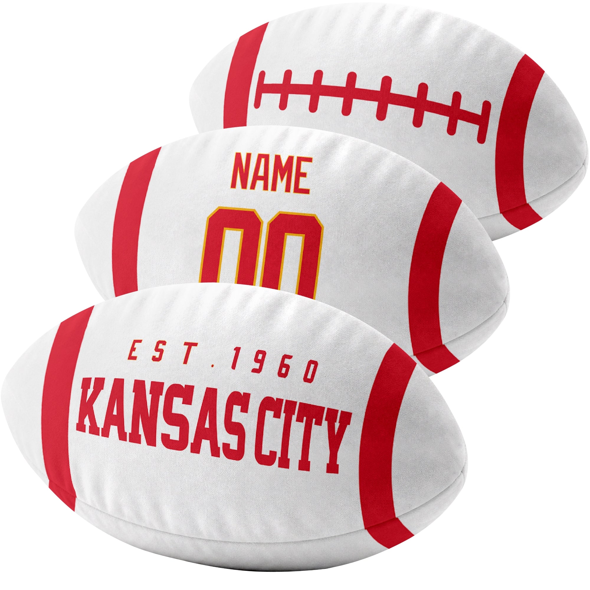 Kansas City custom football pillow multi angle comparison in Red, White and Gold