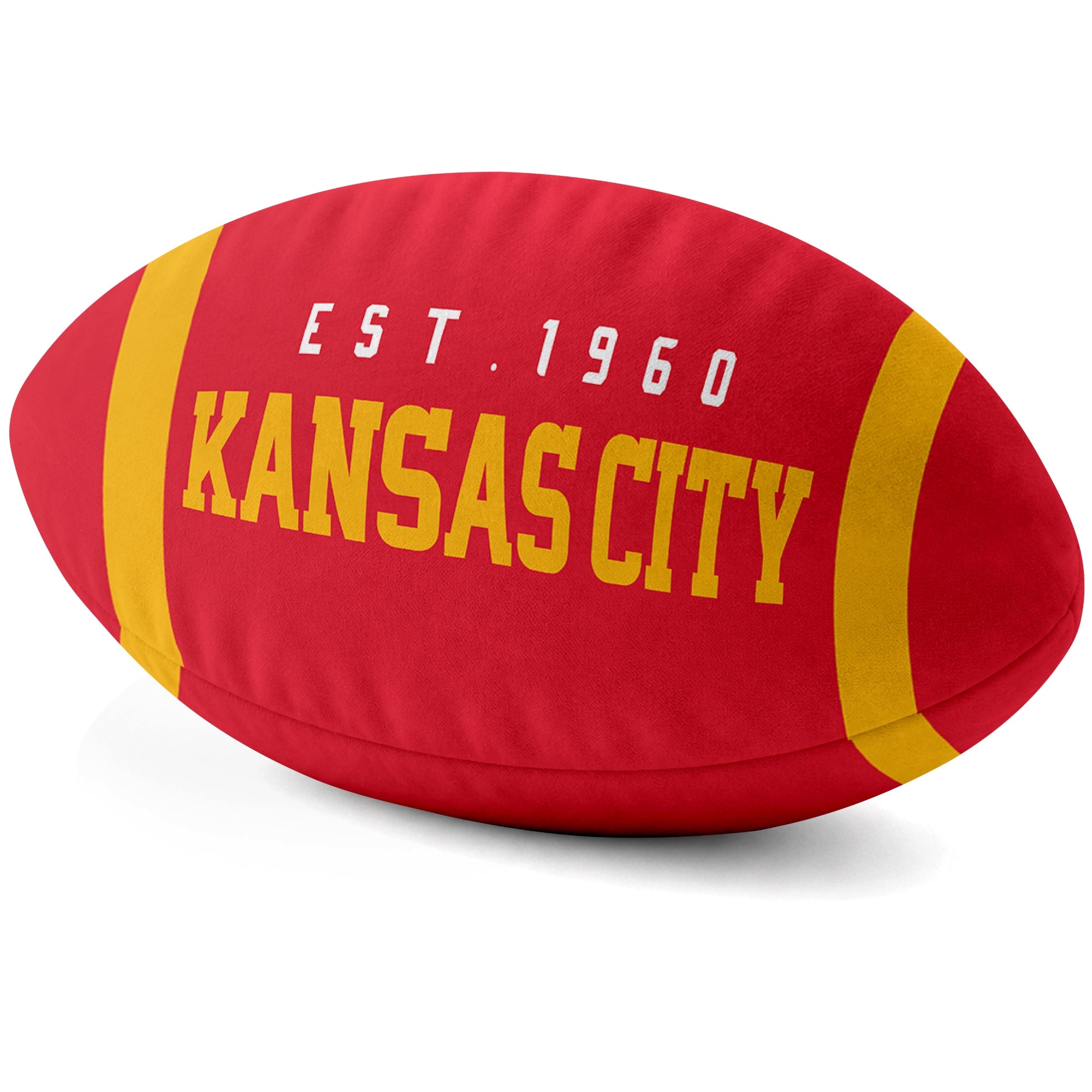 Kansas City Red football shaped pillow city lettering side view