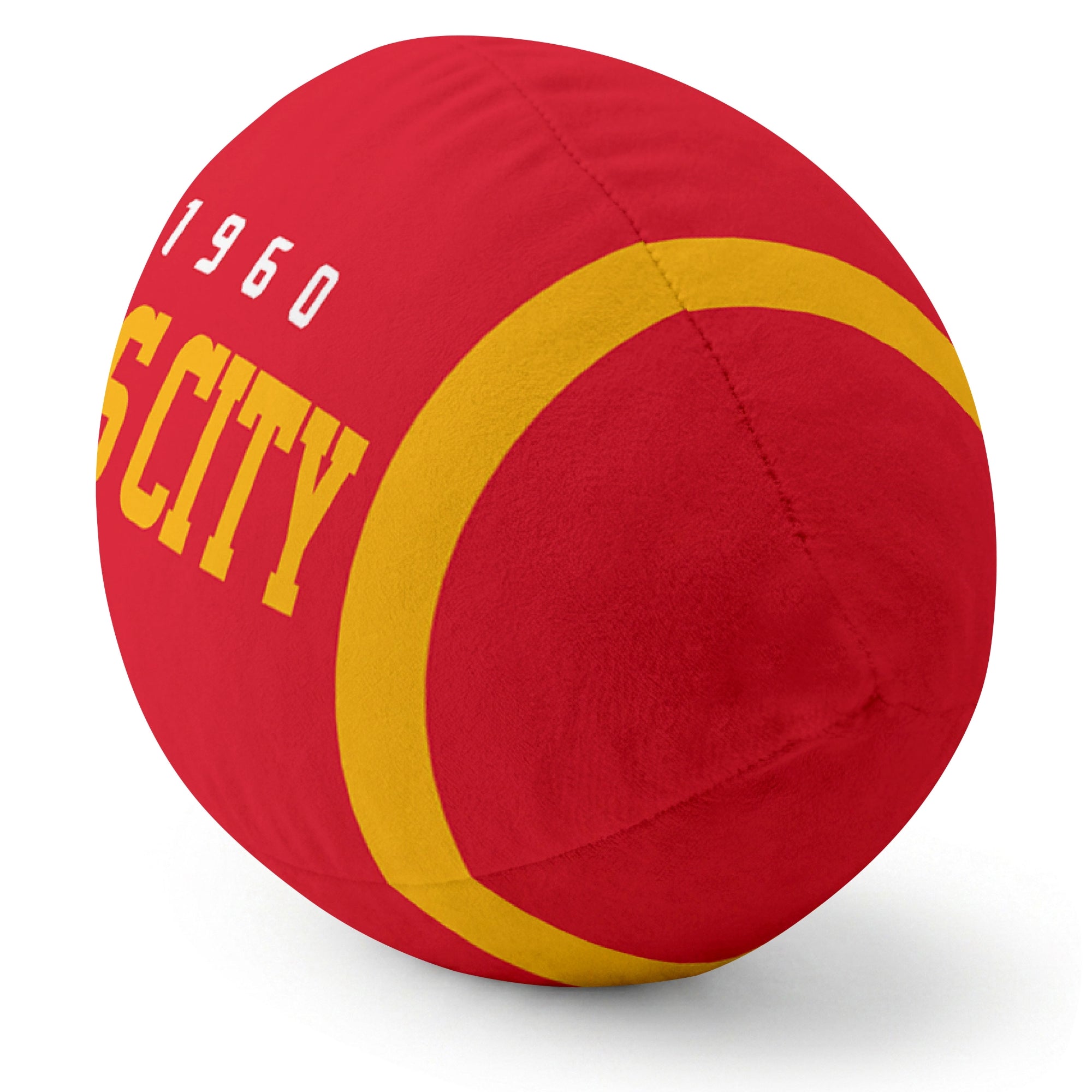 Kansas City Red football pillow rounded end and seam angle view