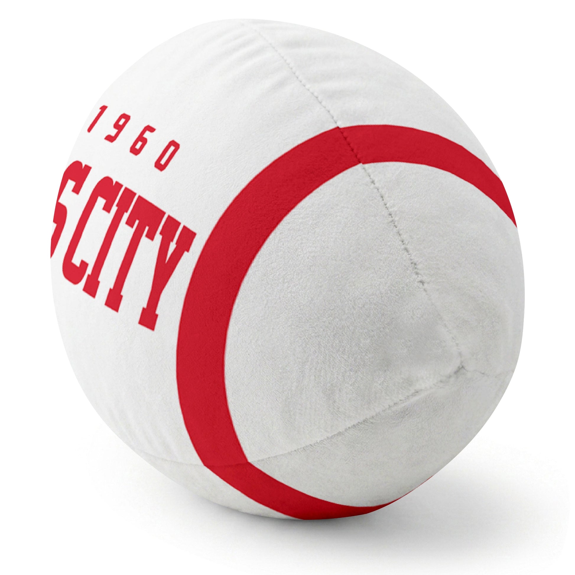 Kansas City White football pillow rounded end and seam angle view