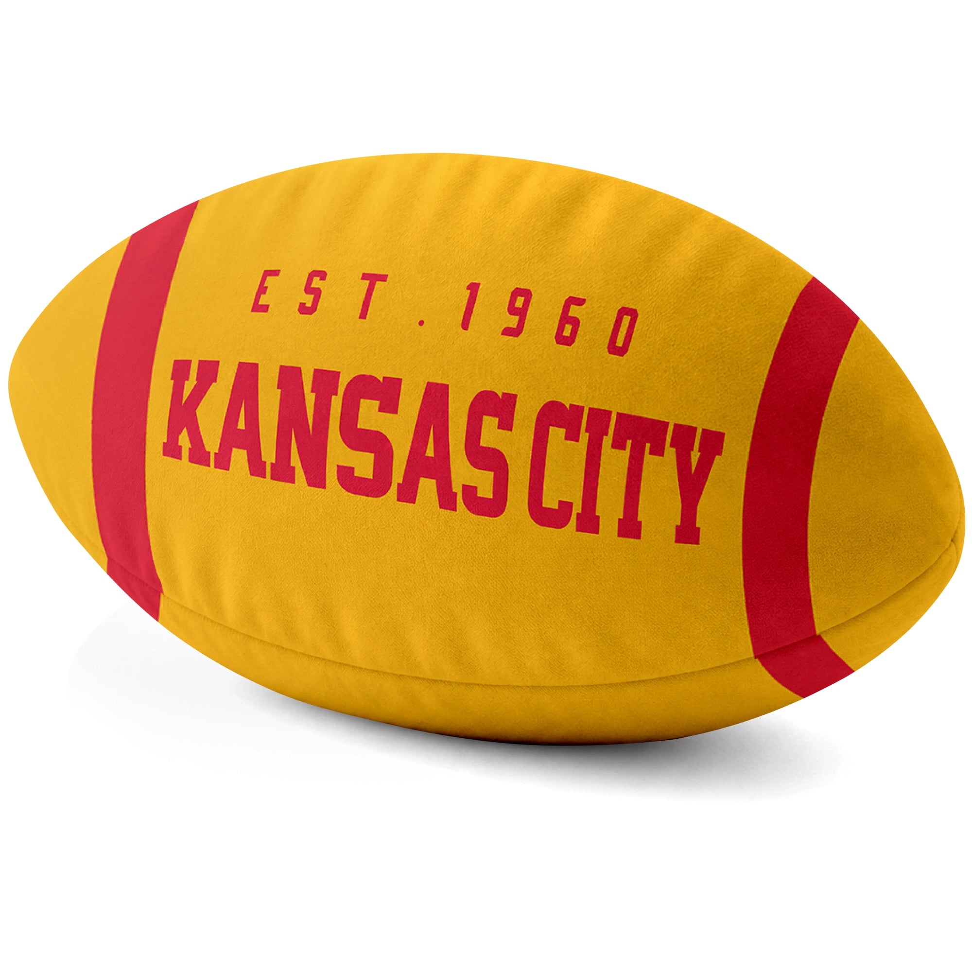 Kansas City Gold football shaped pillow city lettering side view