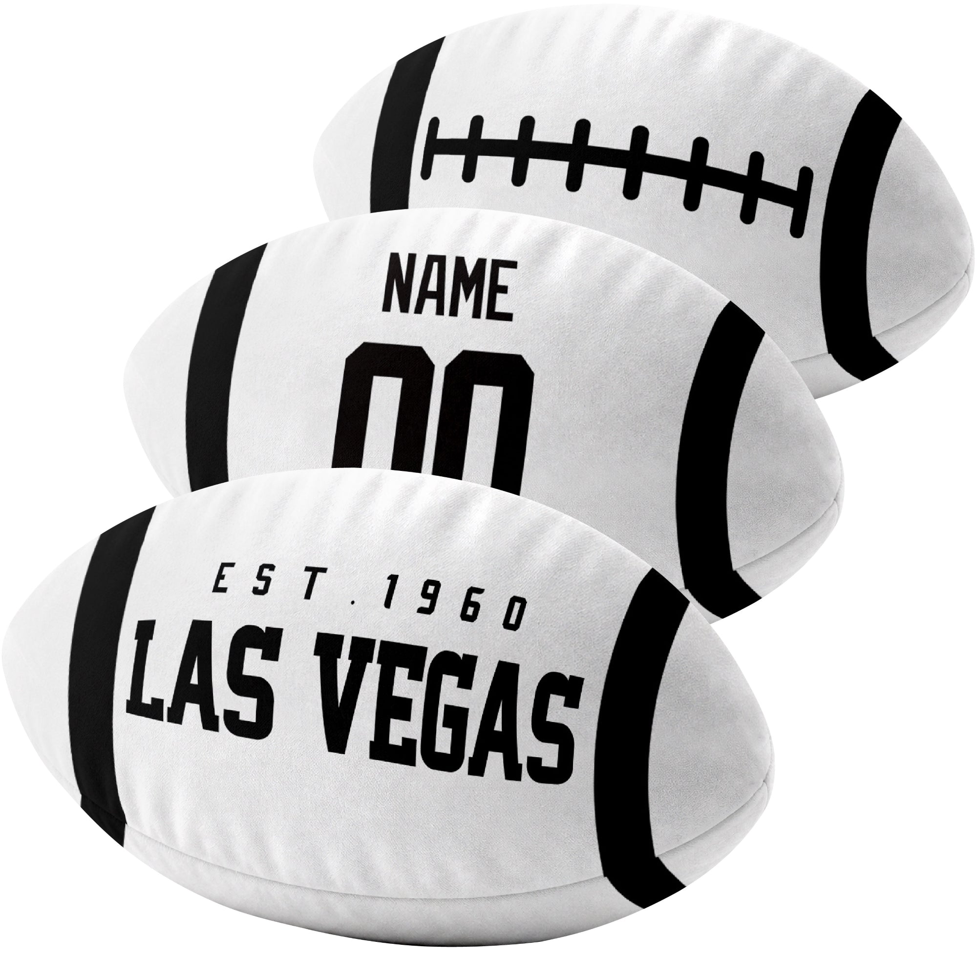 Las Vegas custom football pillow multi angle comparison in Black, White and Gray