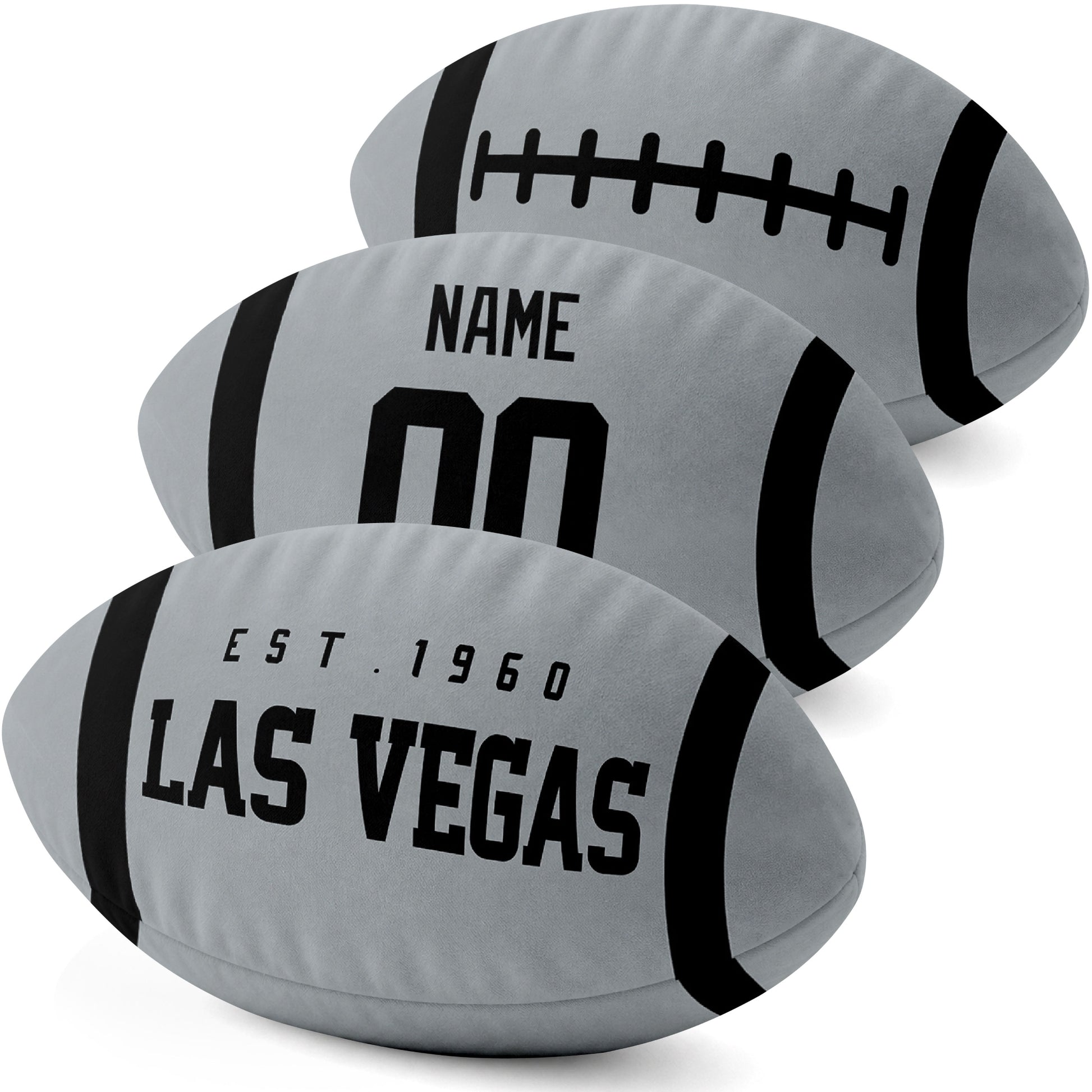 Las Vegas personalized football pillow three color display highlighting the oval shape and contrasting end stripes
