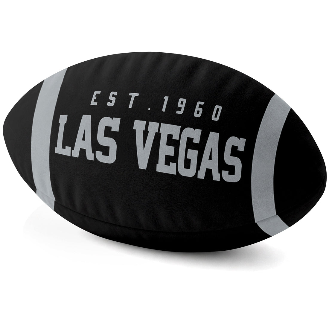 Las Vegas personalized football shaped pillow collection in Black, White and Gray with city lettering