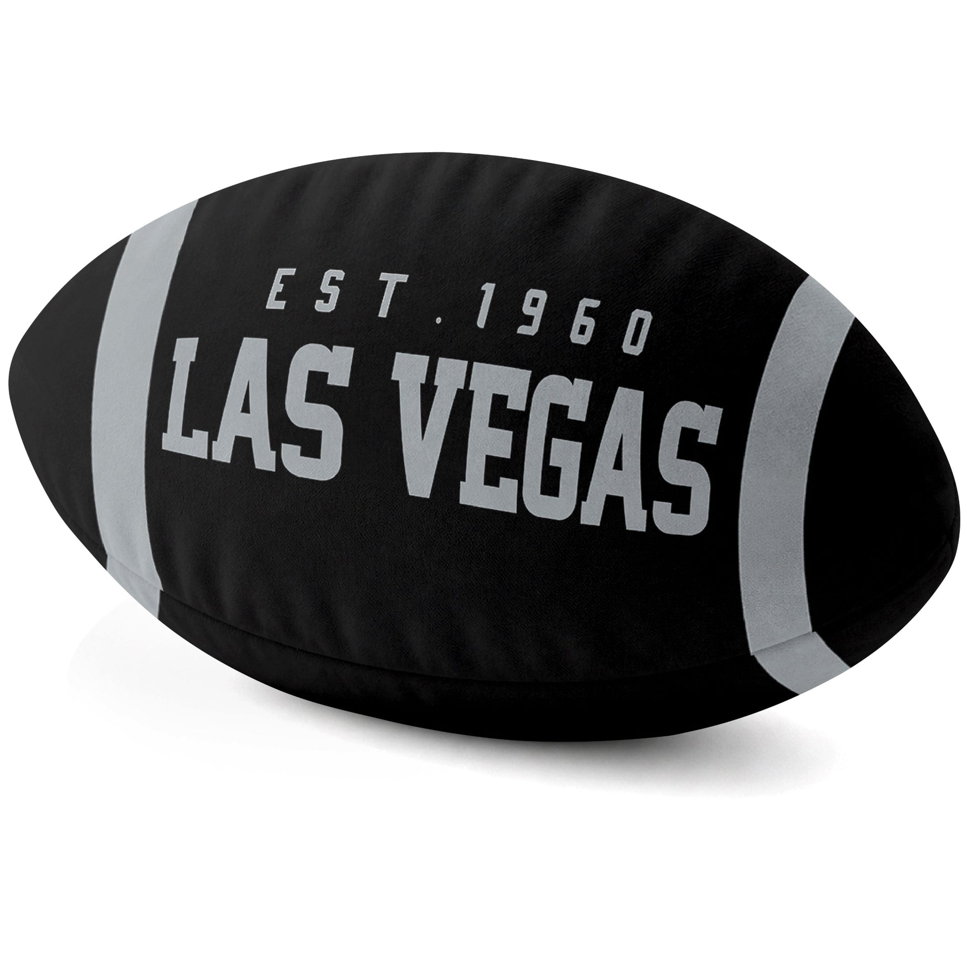 Las Vegas Black football shaped pillow city lettering side view