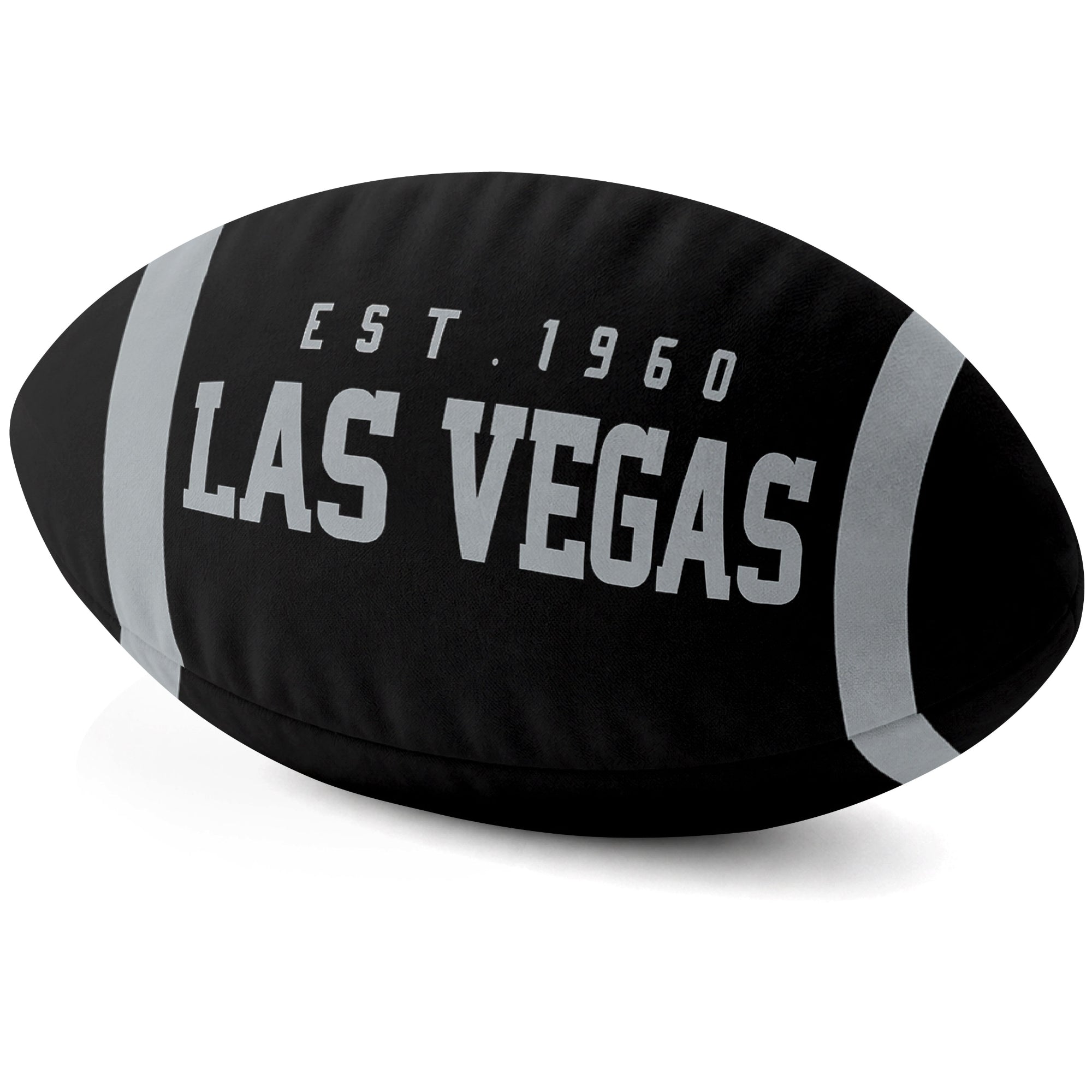Las Vegas Black football shaped pillow city lettering side view