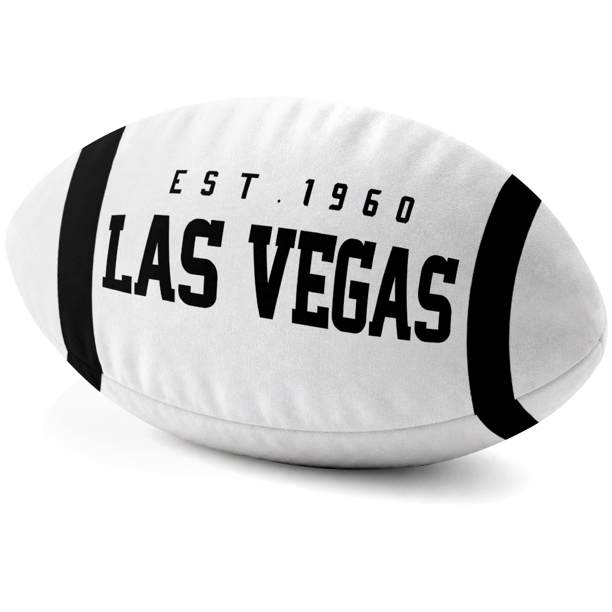 Las Vegas White football shaped pillow city lettering side view