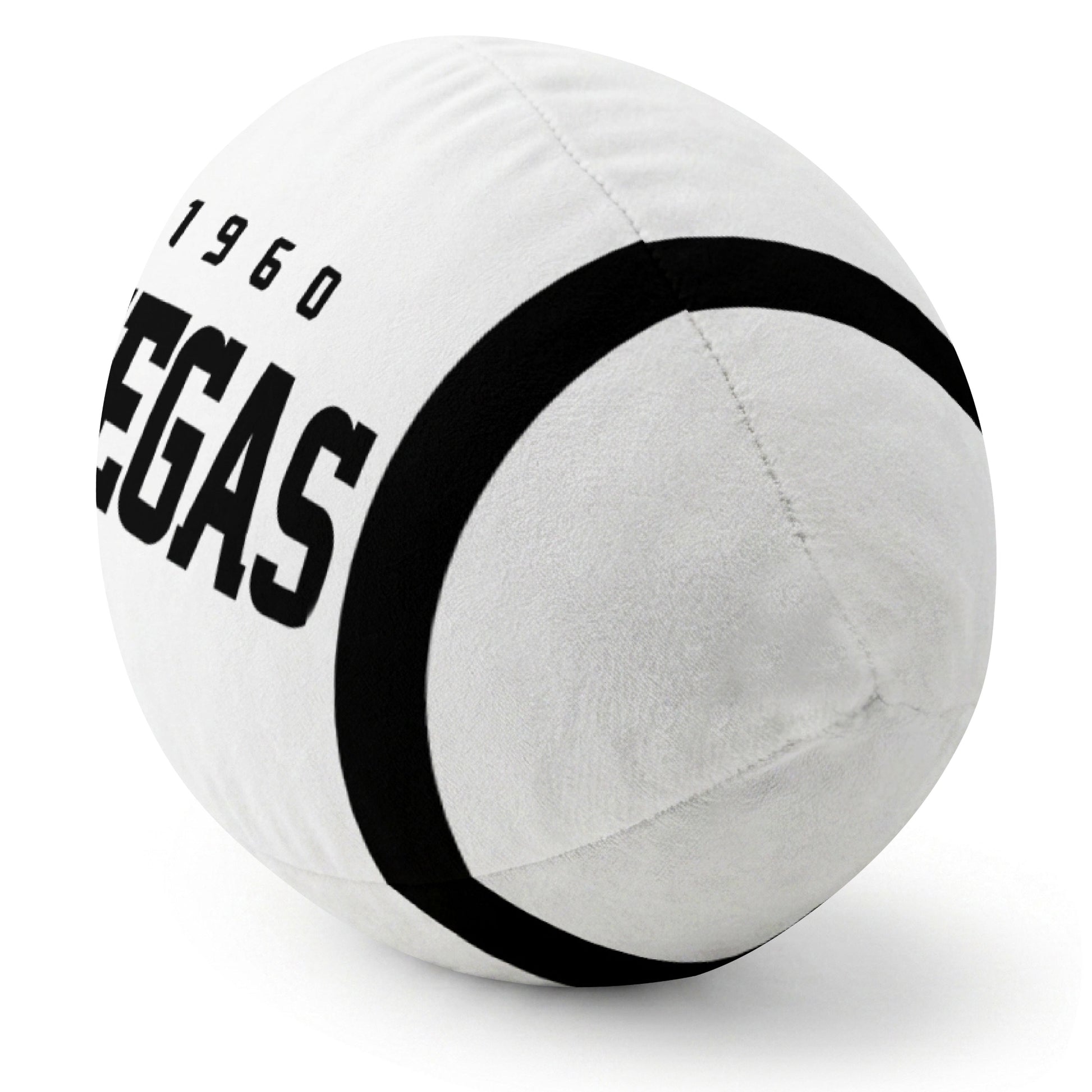 Las Vegas White football pillow rounded end and seam angle view
