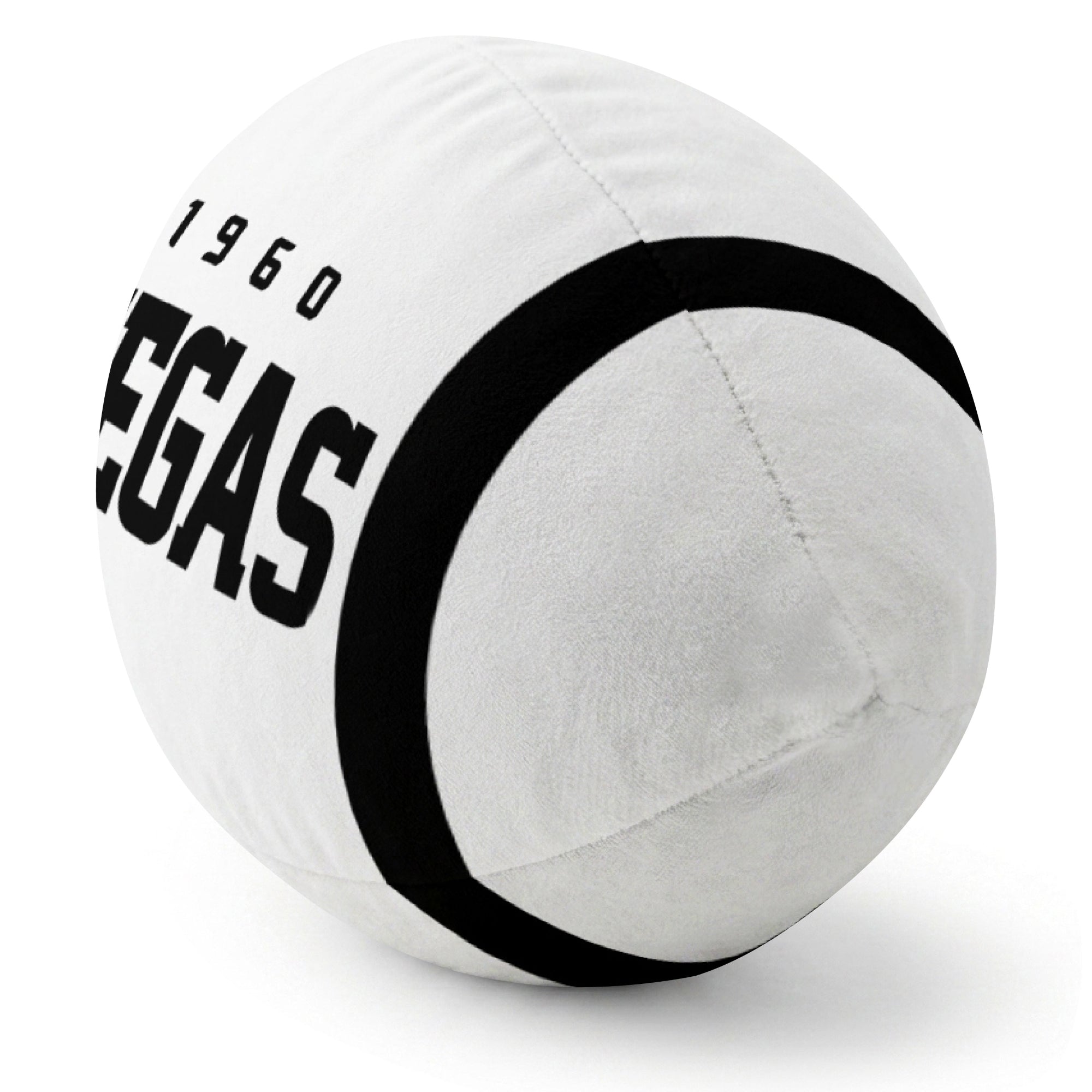 Las Vegas White football pillow rounded end and seam angle view