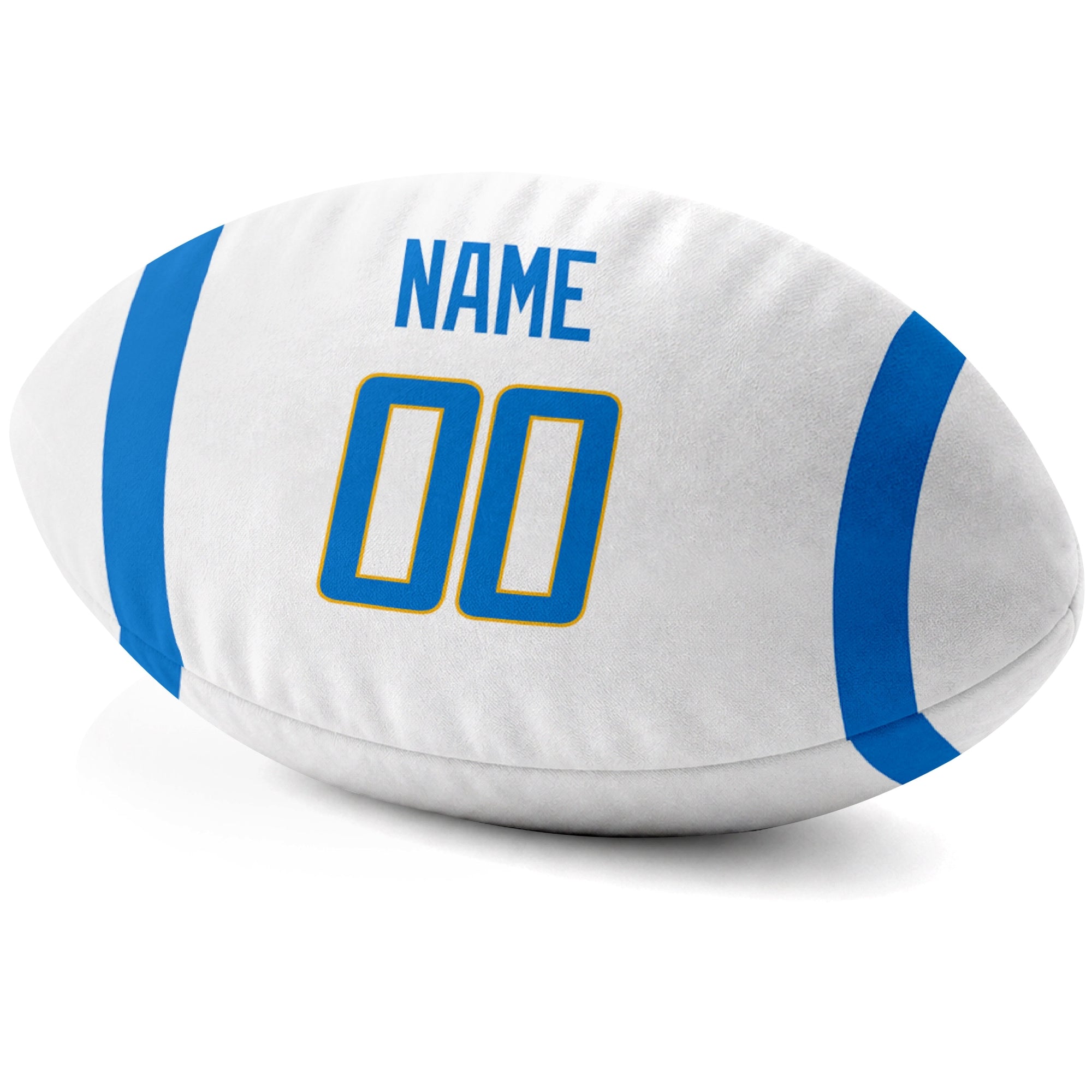 Los Angeles Blue White personalized football pillow custom name and jersey number side view