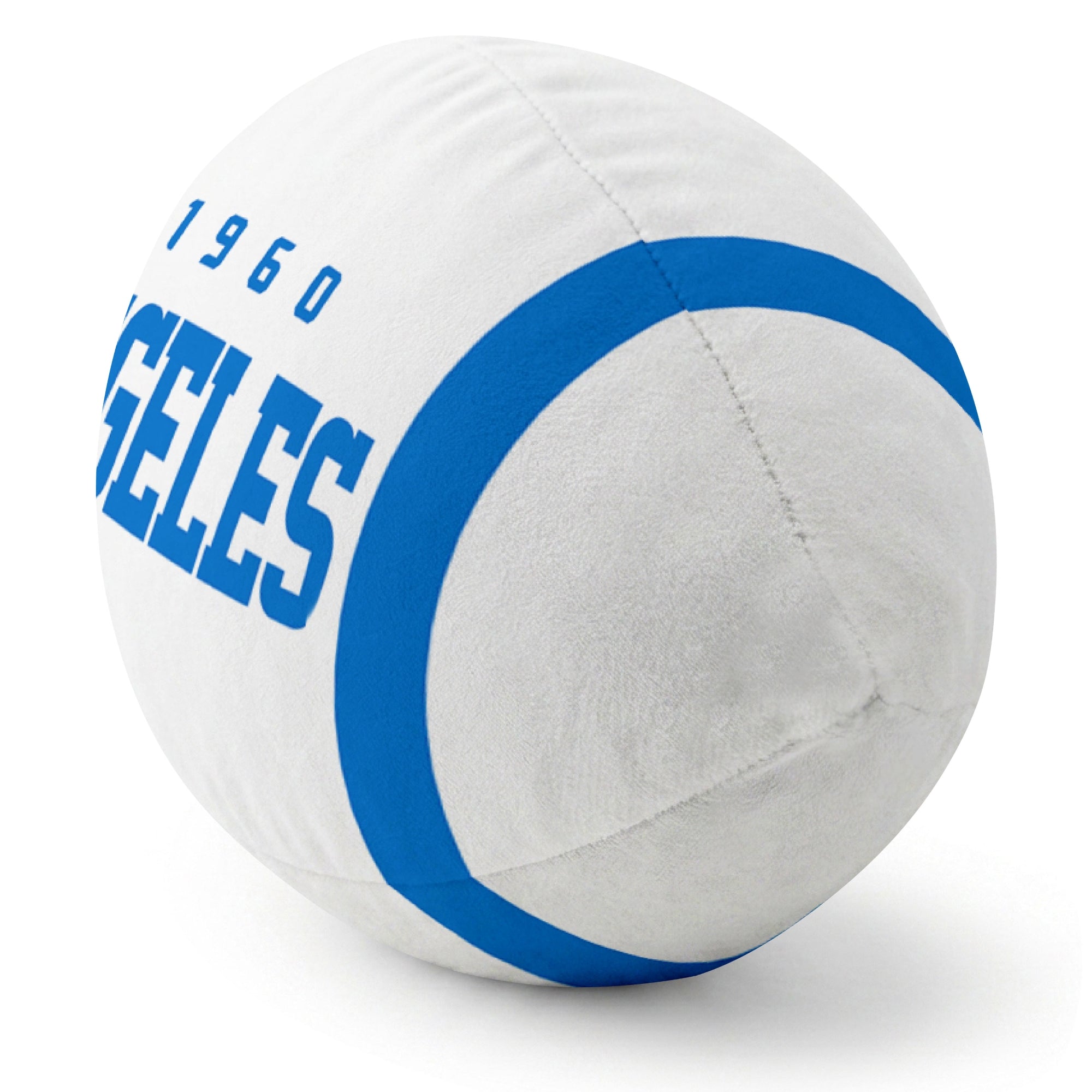 Los Angeles Blue White football pillow rounded end and seam angle view