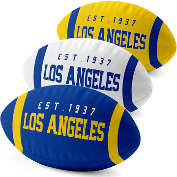 Los Angeles Royal personalized football shaped pillow collection in Royal, White and Gold with city lettering