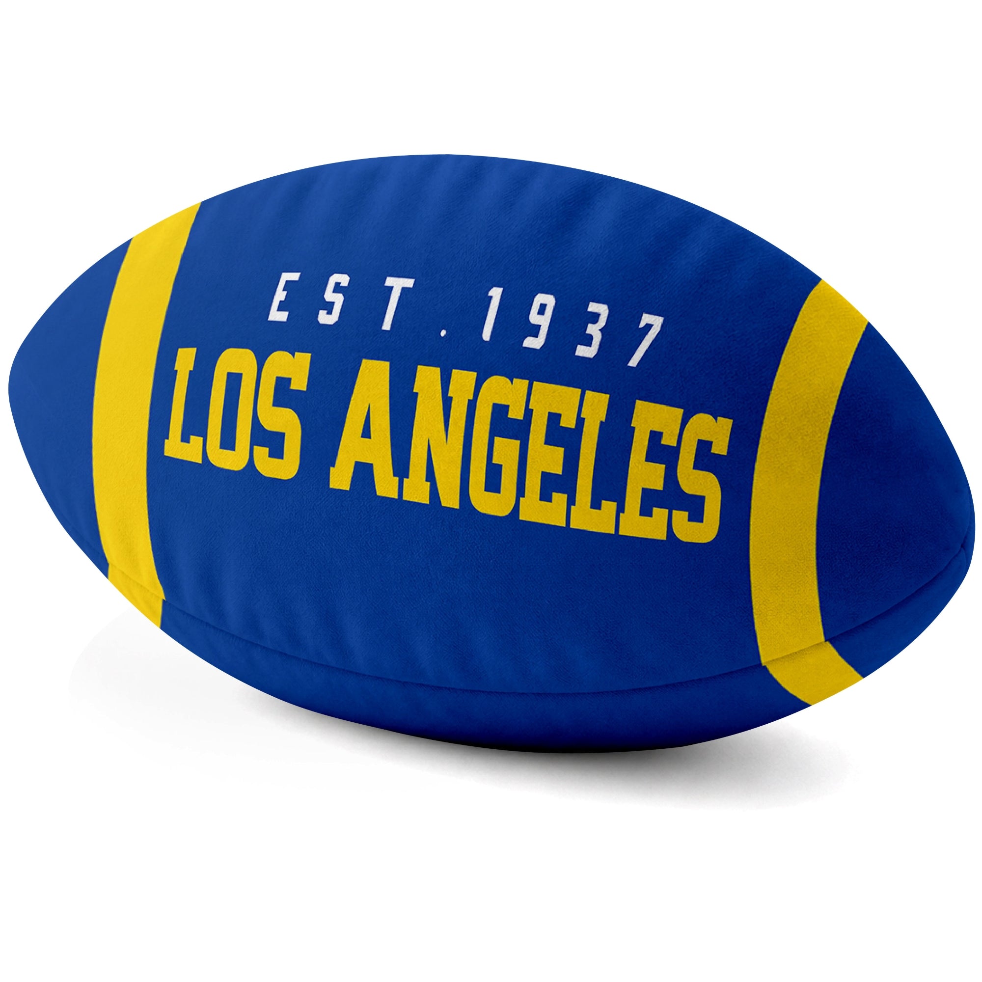 Los Angeles Royal Royal football shaped pillow city lettering side view