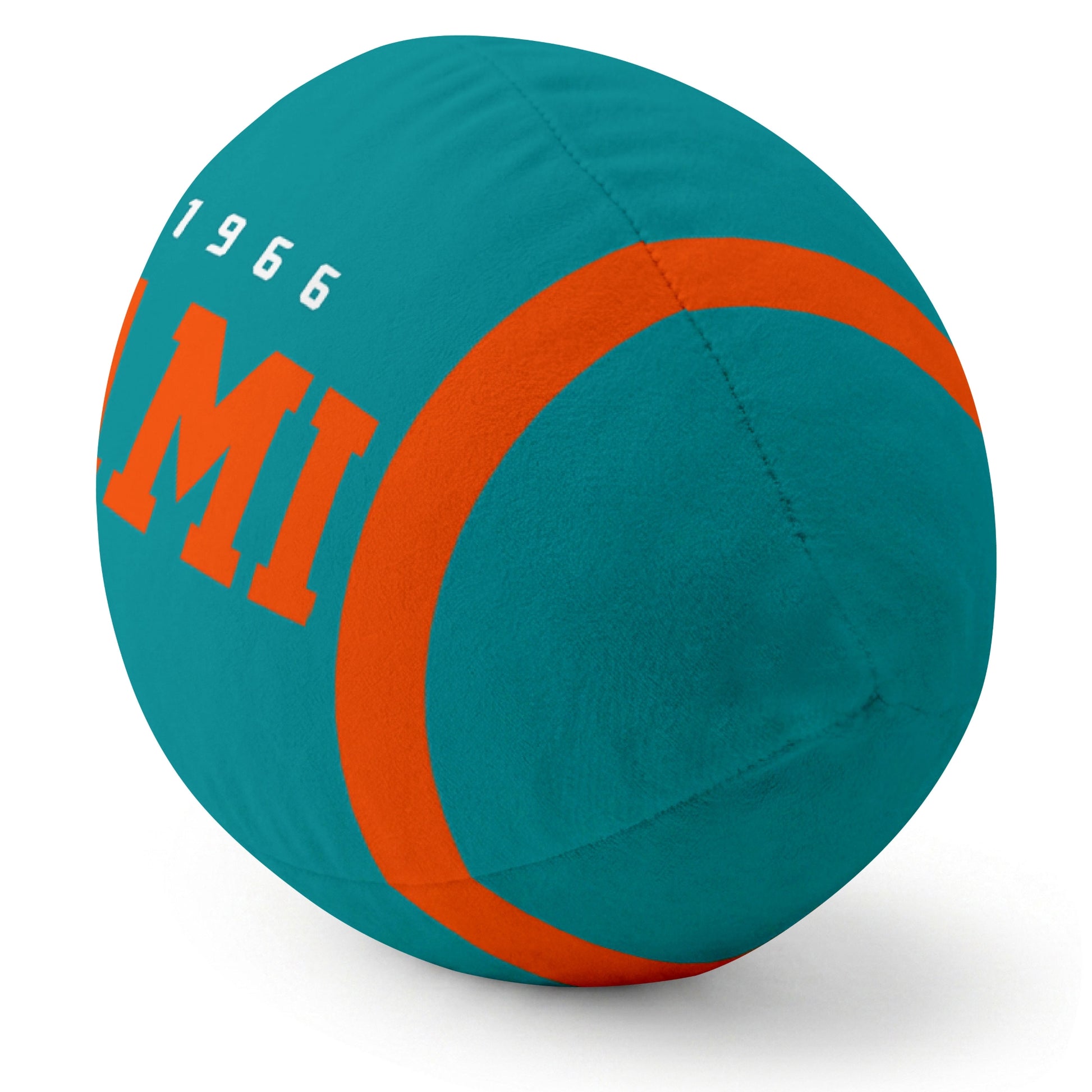 Miami Aqua football pillow rounded end and seam angle view