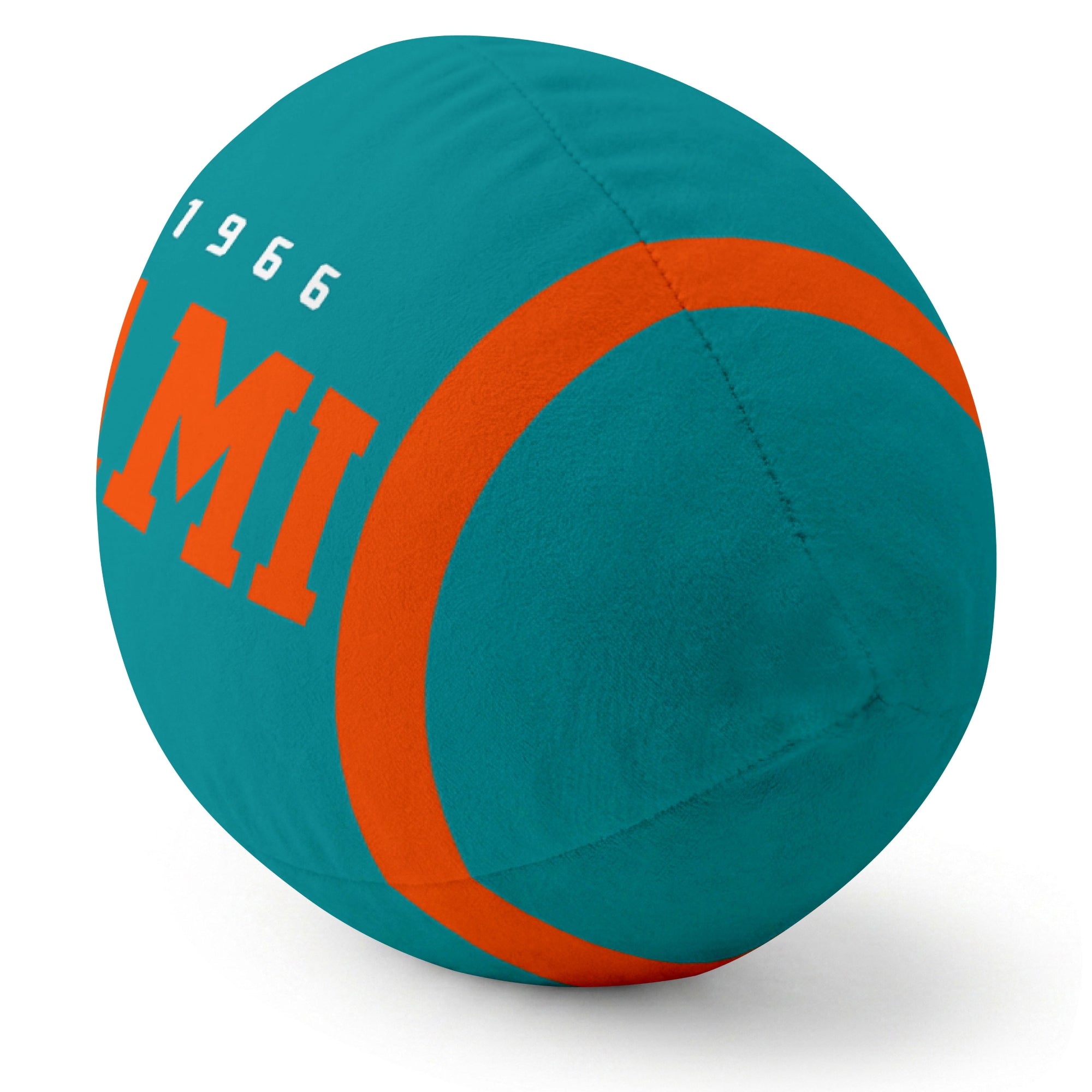 Miami Aqua football pillow rounded end and seam angle view