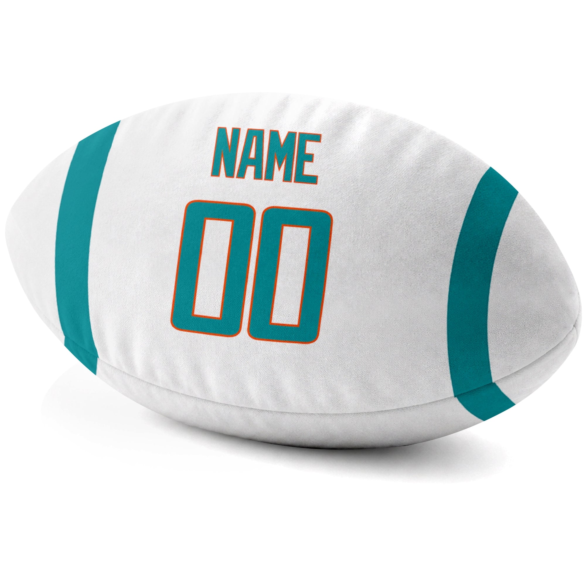 Miami White personalized football pillow custom name and jersey number side view