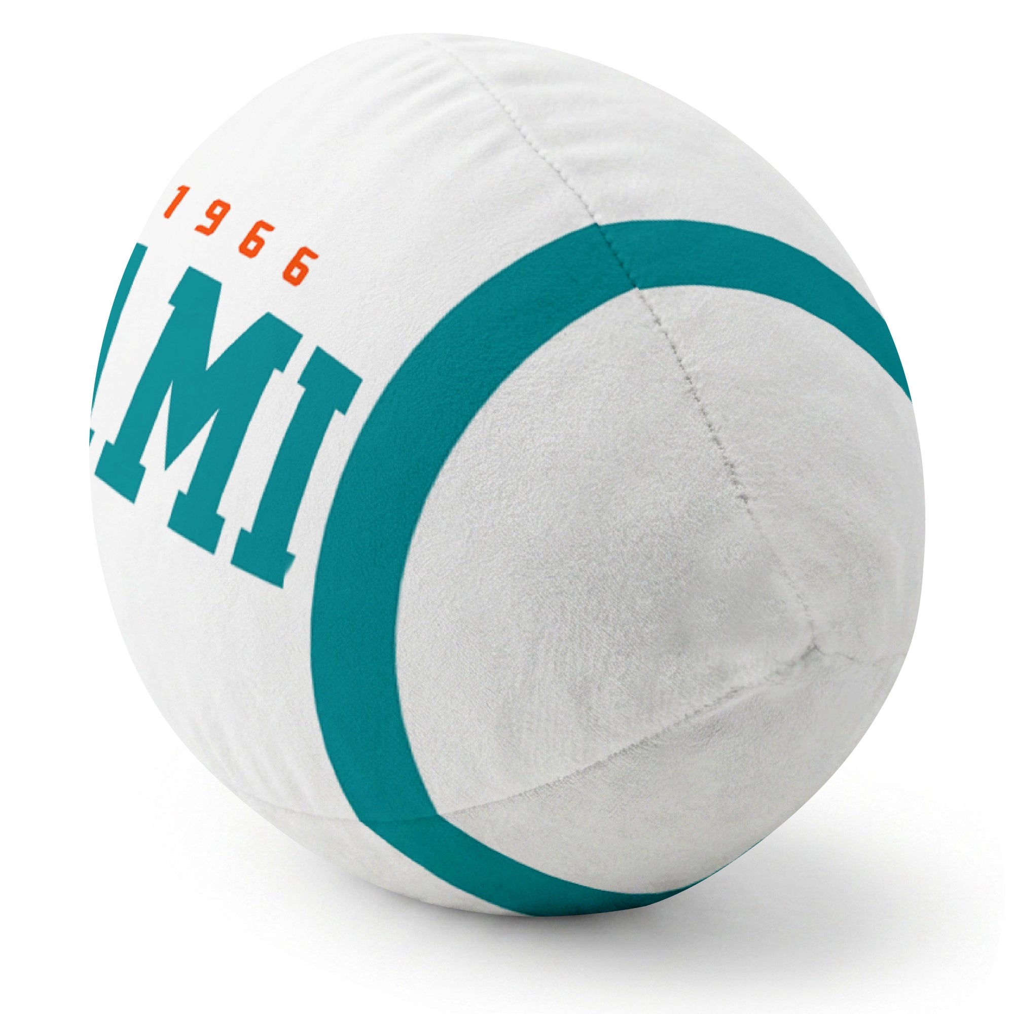 Miami White football pillow rounded end and seam angle view