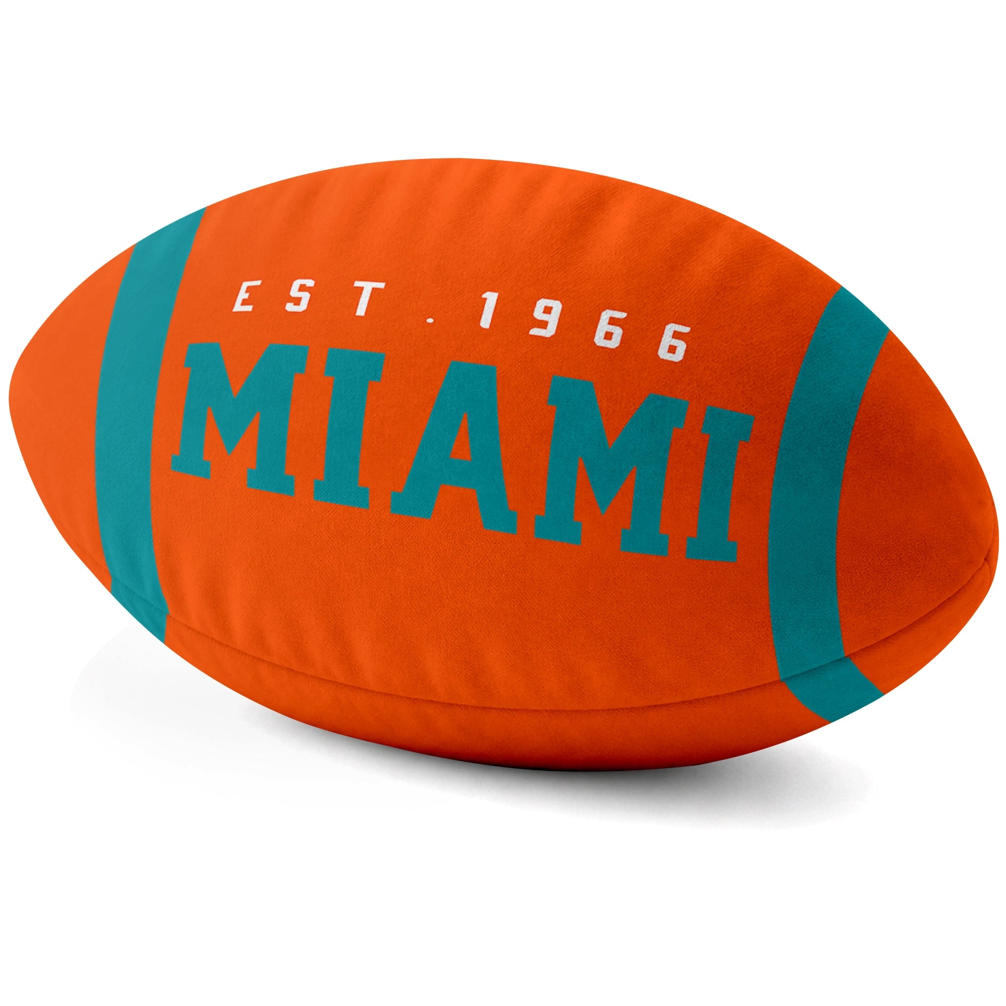 Miami Orange football shaped pillow city lettering side view