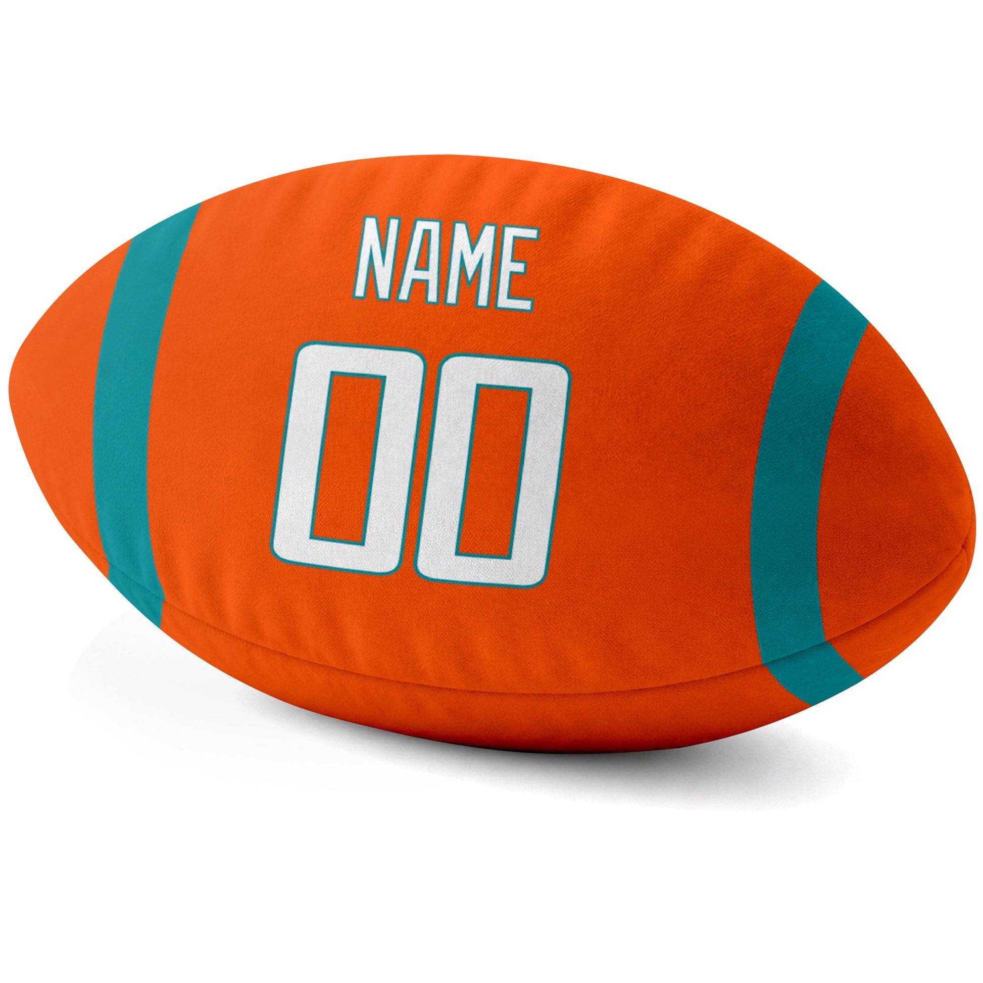 Miami Orange personalized football pillow custom name and jersey number side view