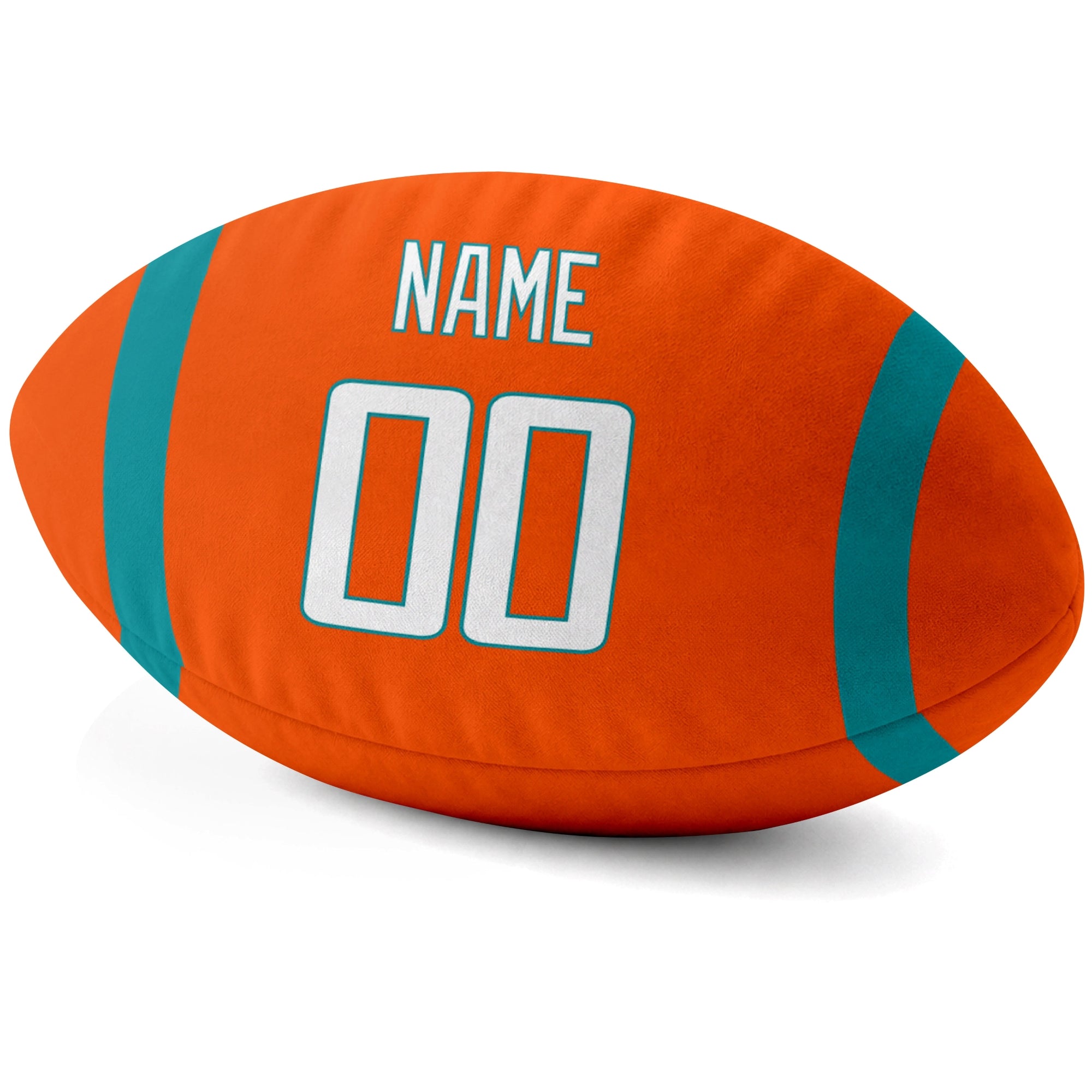 Miami Orange personalized football pillow custom name and jersey number side view