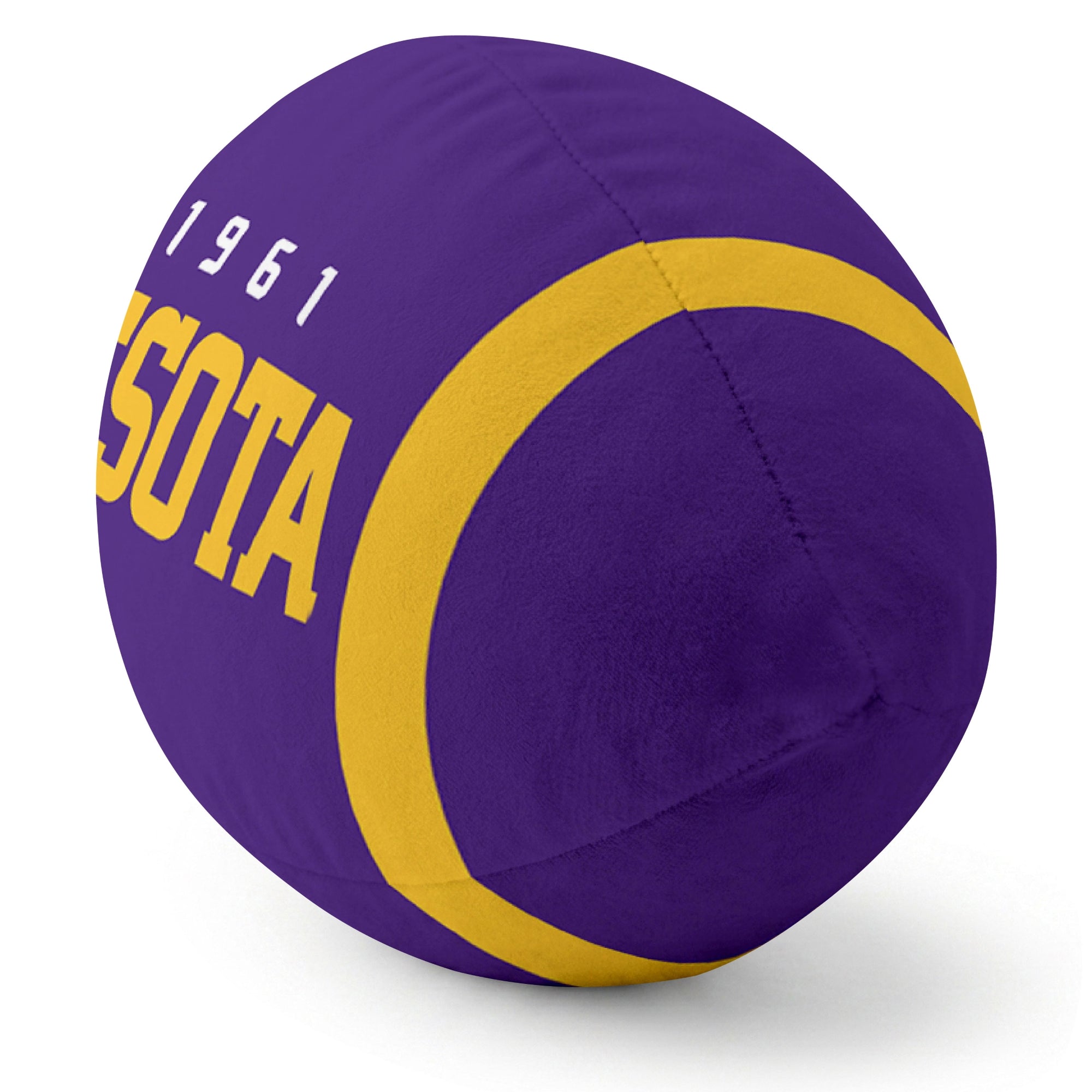 Minnesota Purple football pillow rounded end and seam angle view