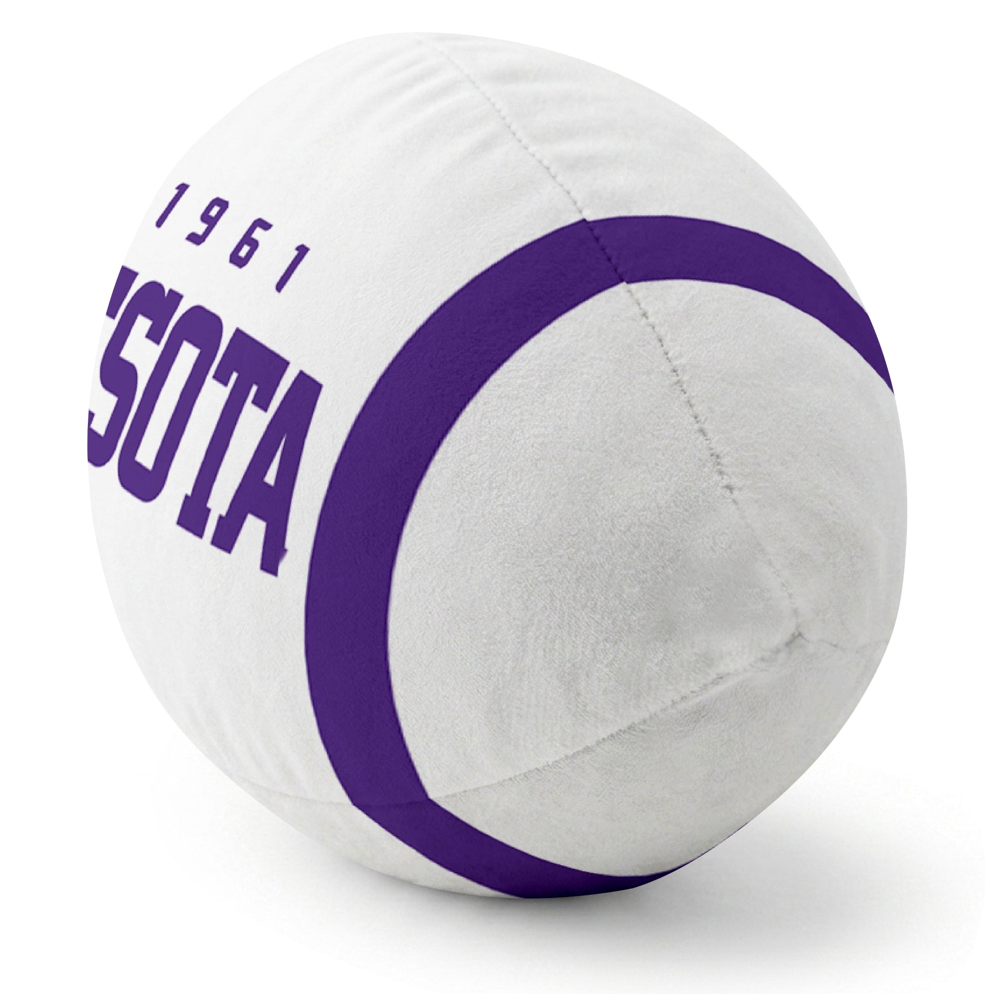 Minnesota White football pillow rounded end and seam angle view