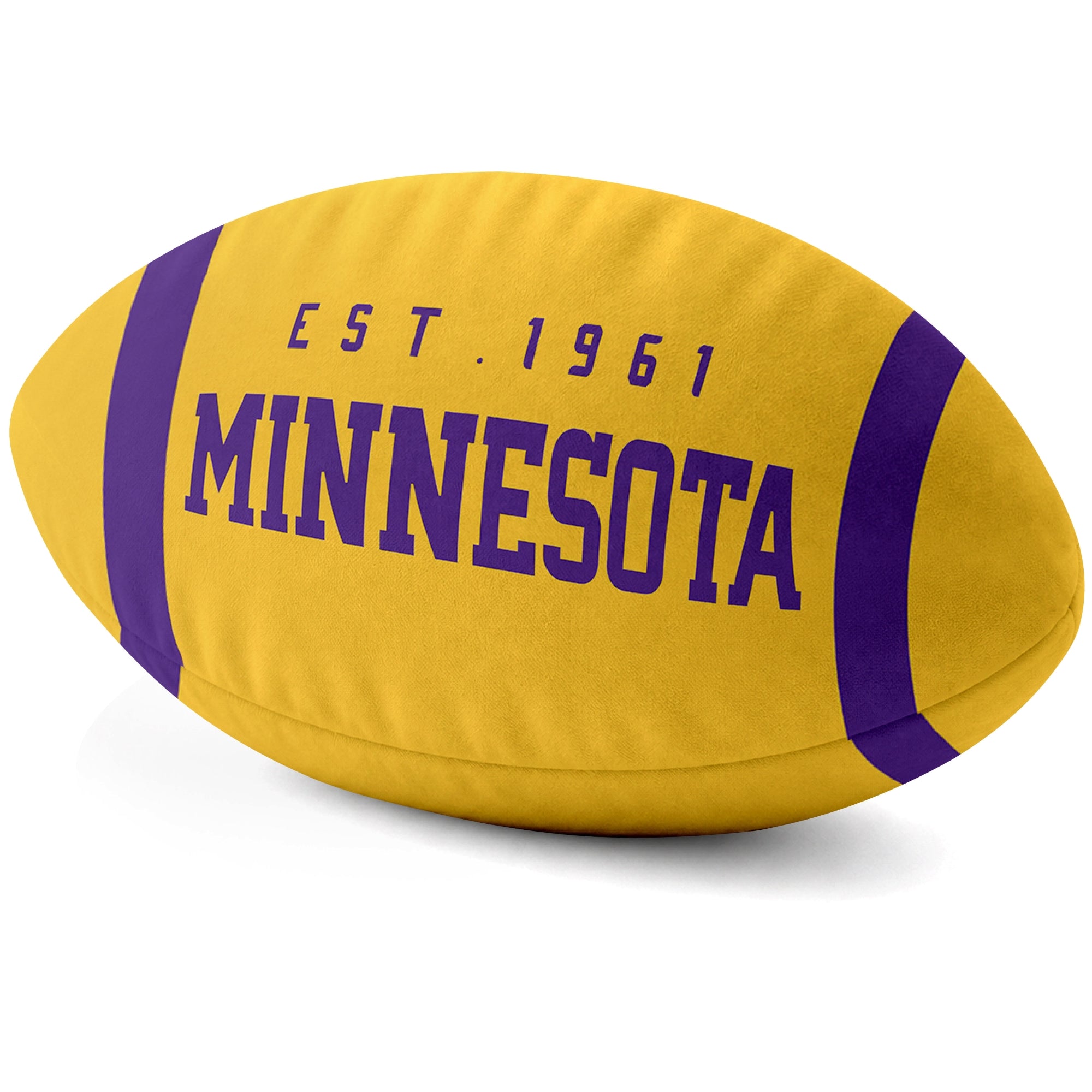 Minnesota Gold football shaped pillow city lettering side view
