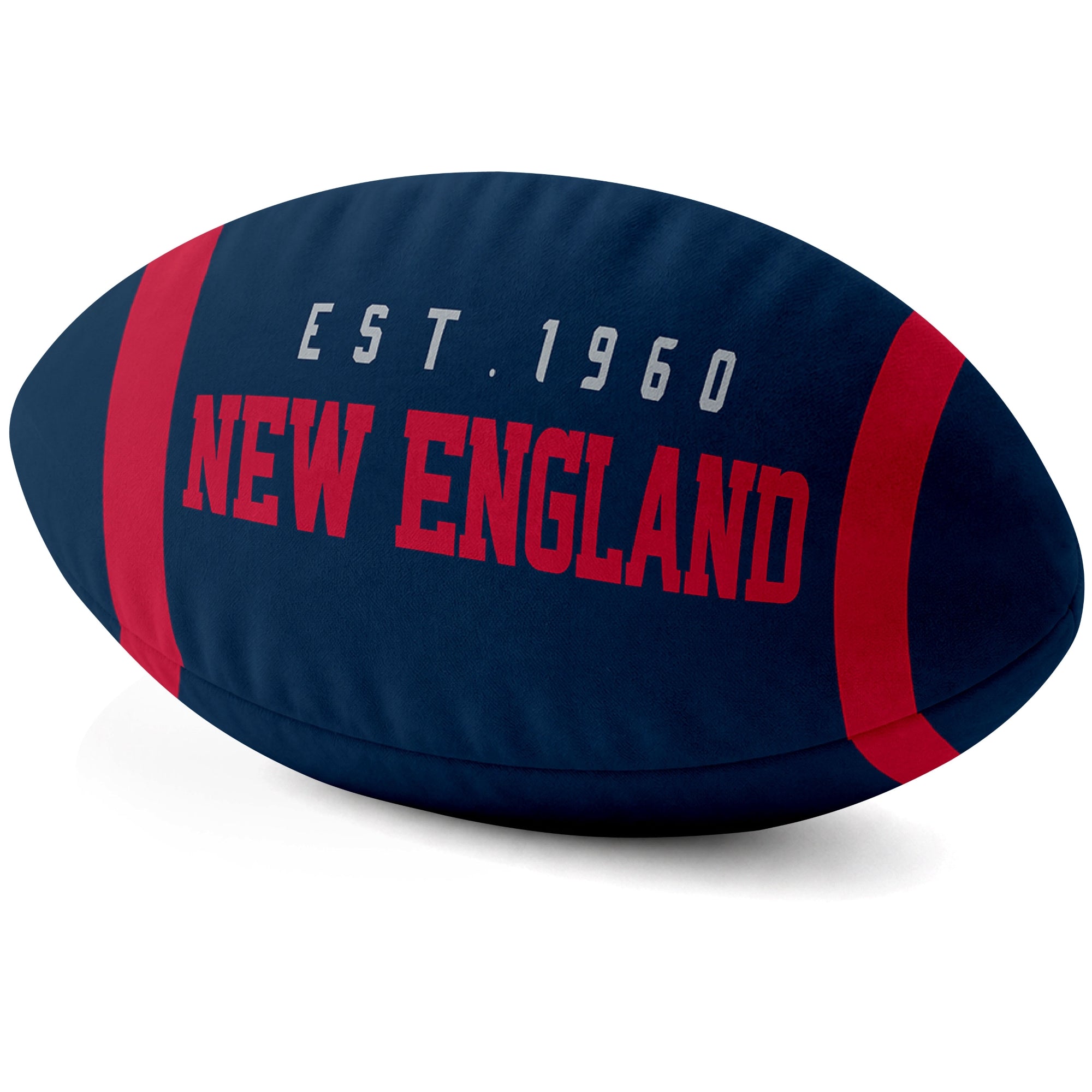 New England Navy football shaped pillow city lettering side view
