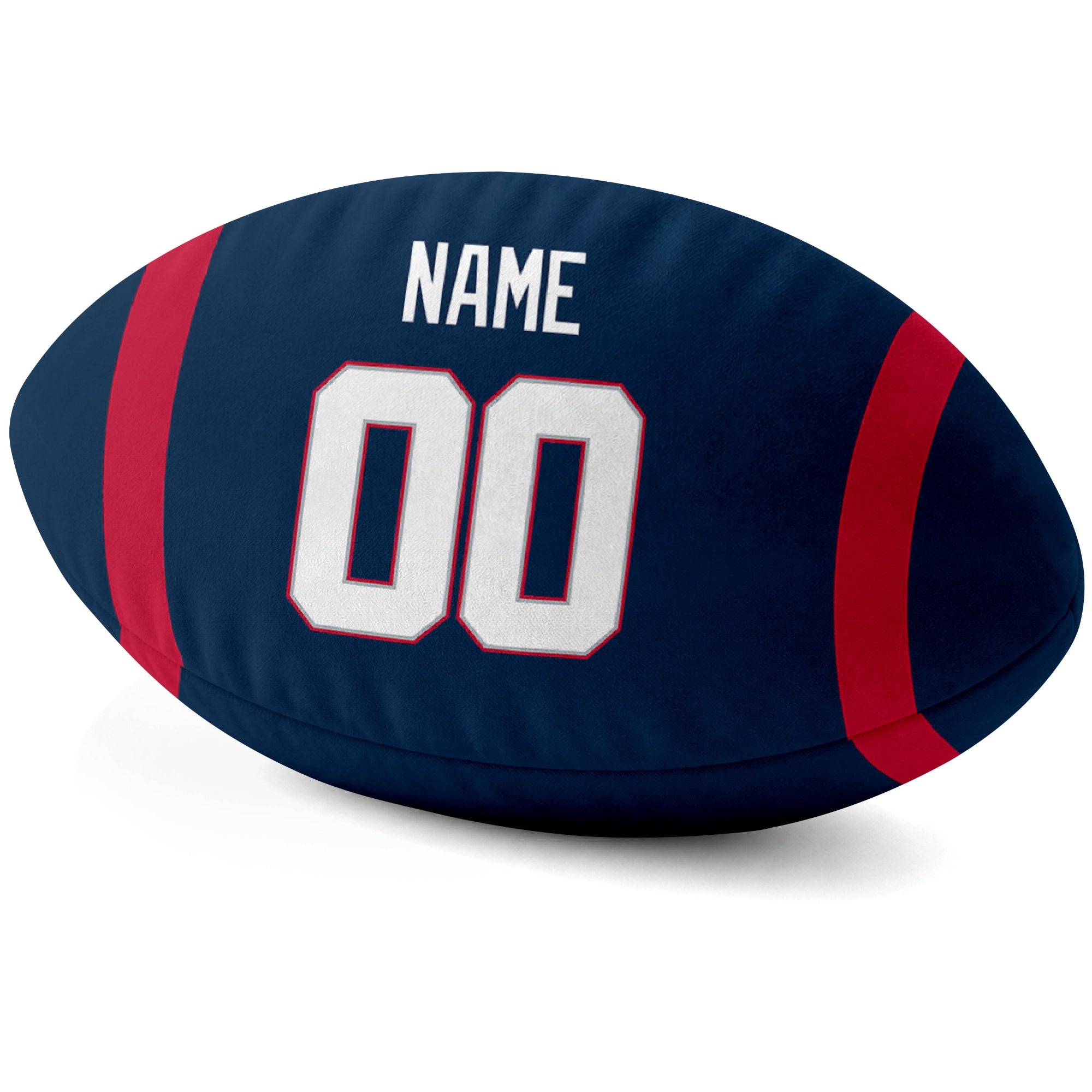 New England Navy personalized football pillow custom name and jersey number side view