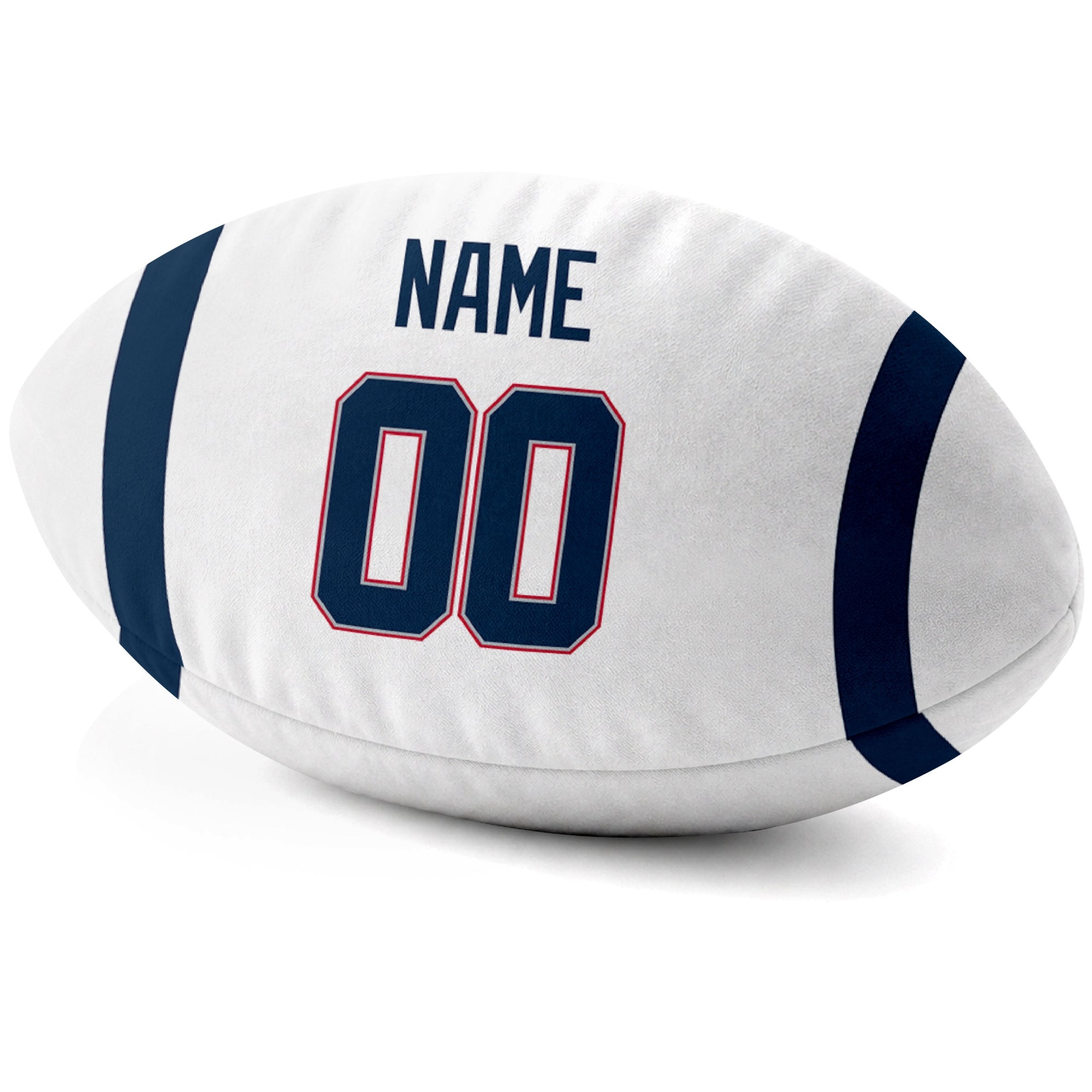 New England White personalized football pillow custom name and jersey number side view