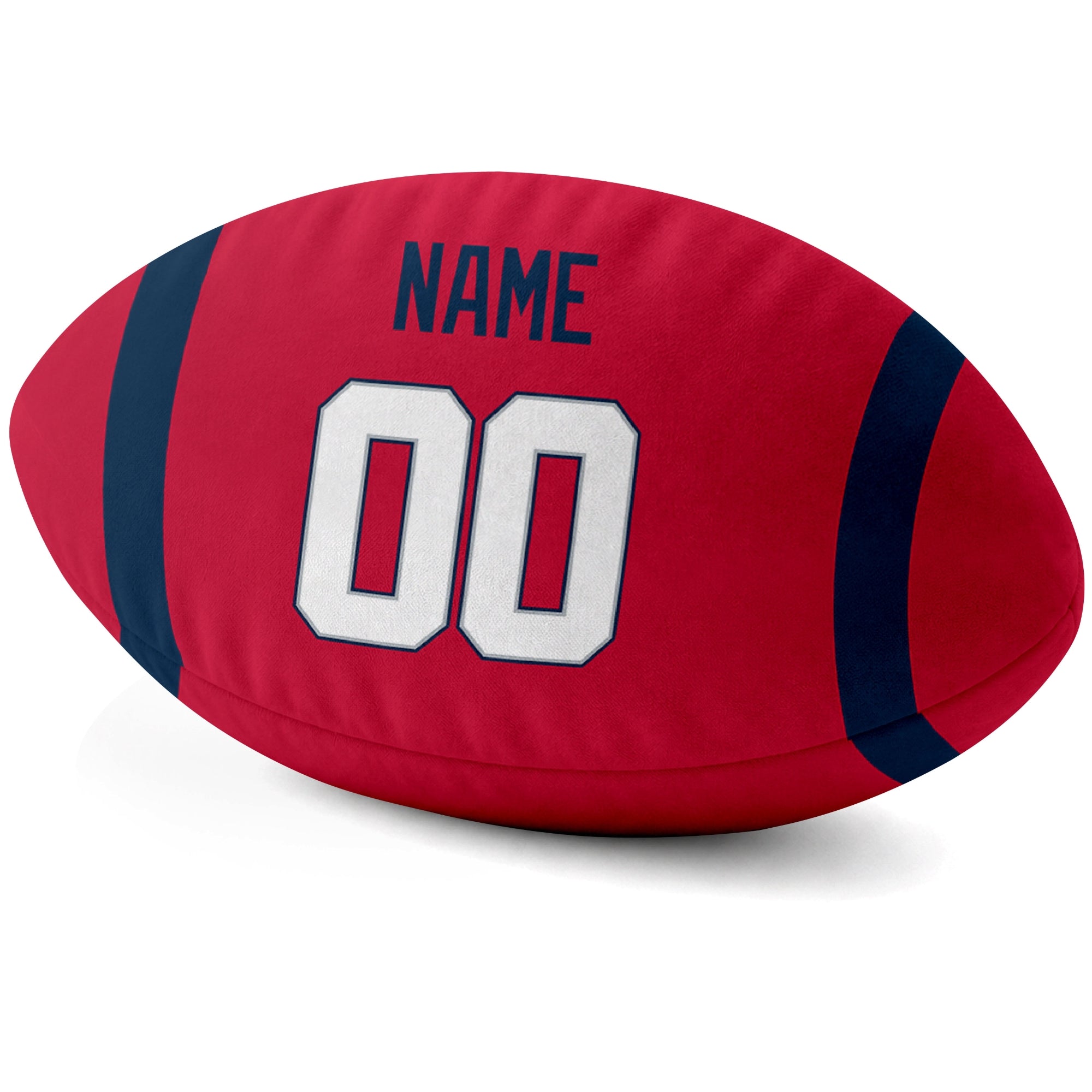 New England Red personalized football pillow custom name and jersey number side view