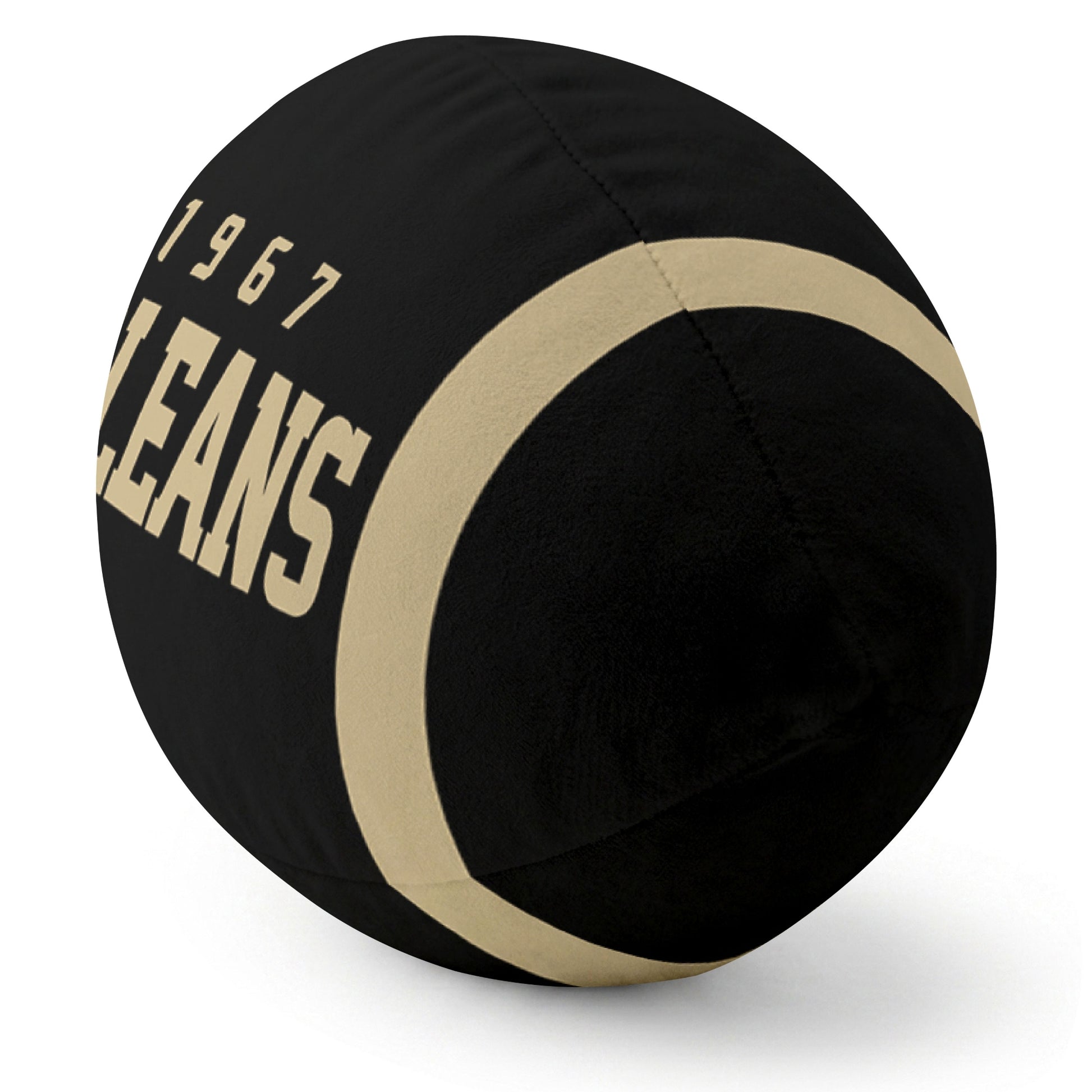New Orleans Black football pillow rounded end and seam angle view