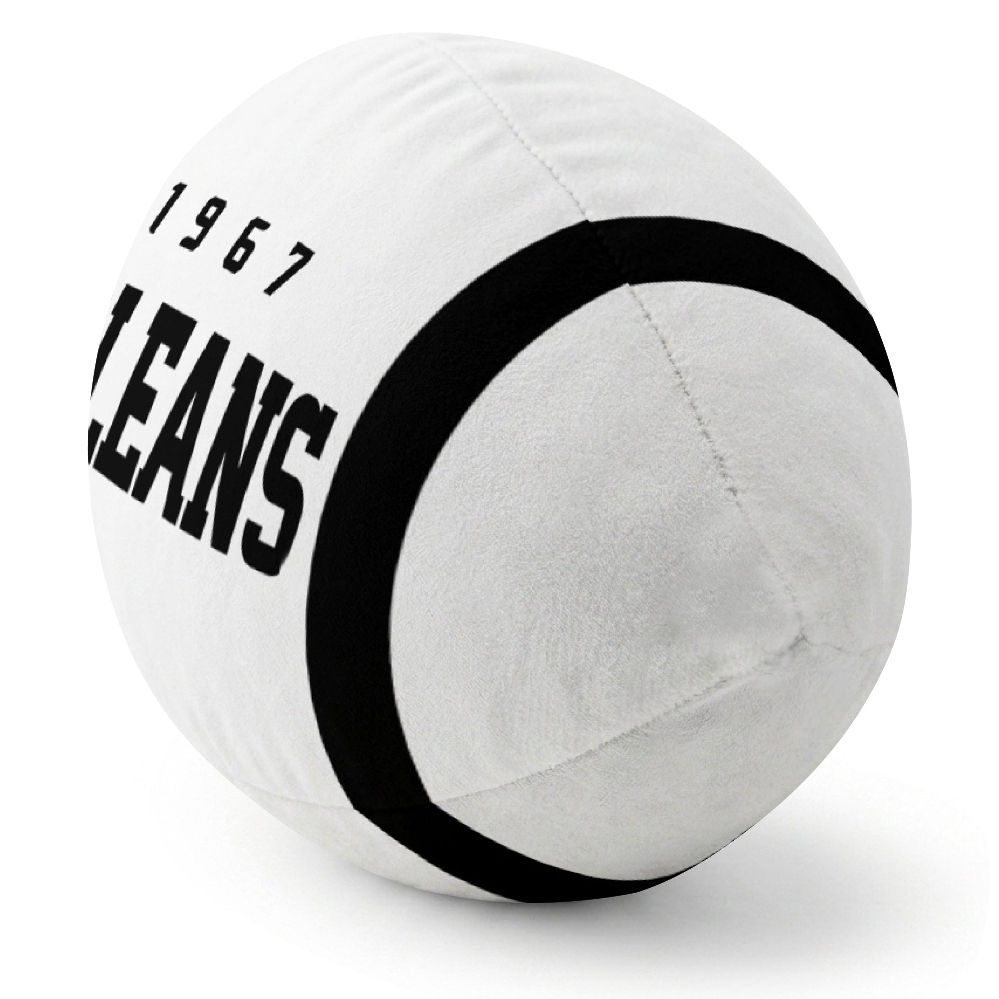 New Orleans White football pillow rounded end and seam angle view