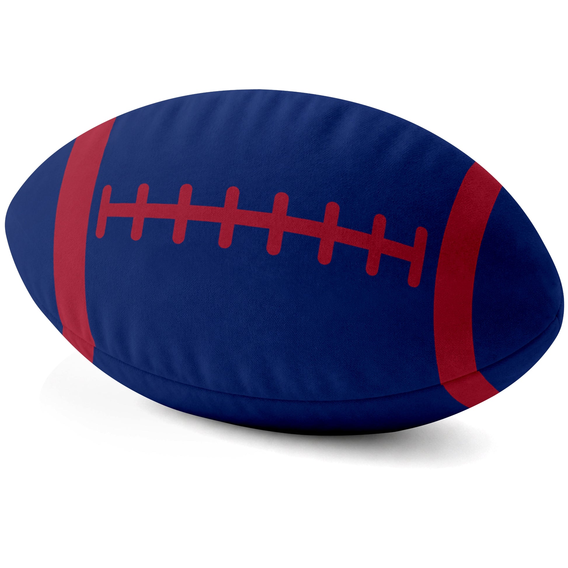 New York Blue Royal football shaped pillow lace detail side view