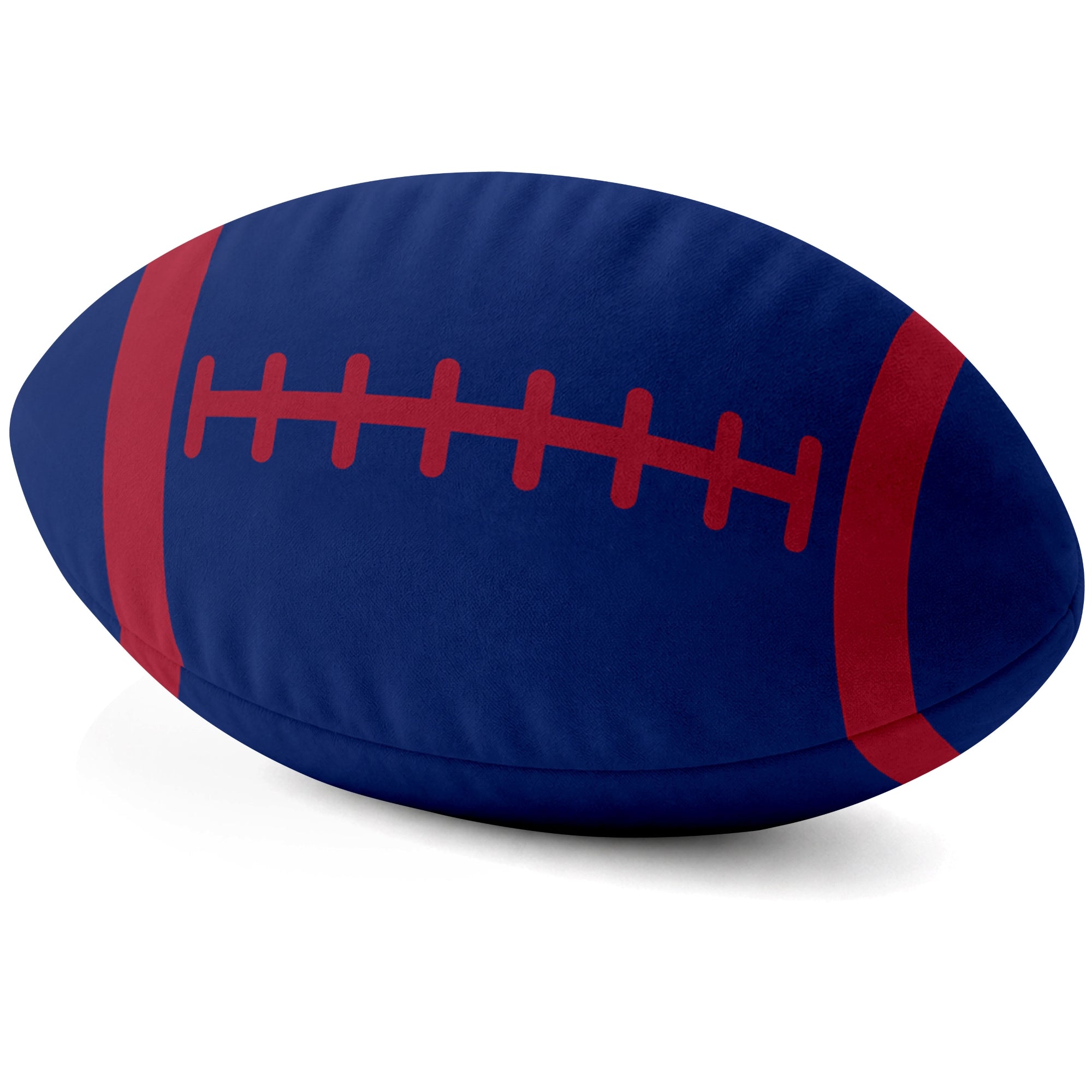 New York Blue Royal football shaped pillow lace detail side view